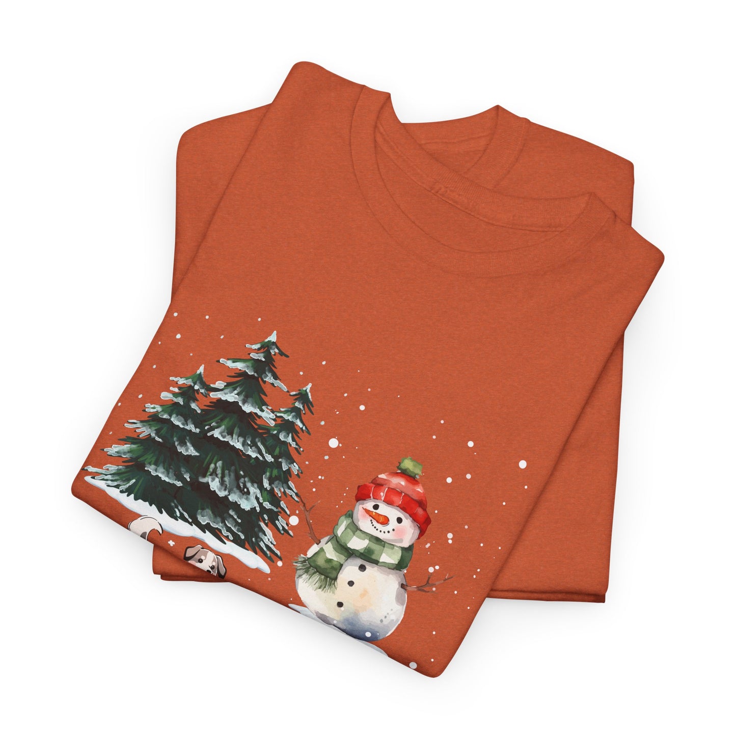 Winter Trees, Snowman & Puppy - Unisex Heavy Cotton Tee - 10278