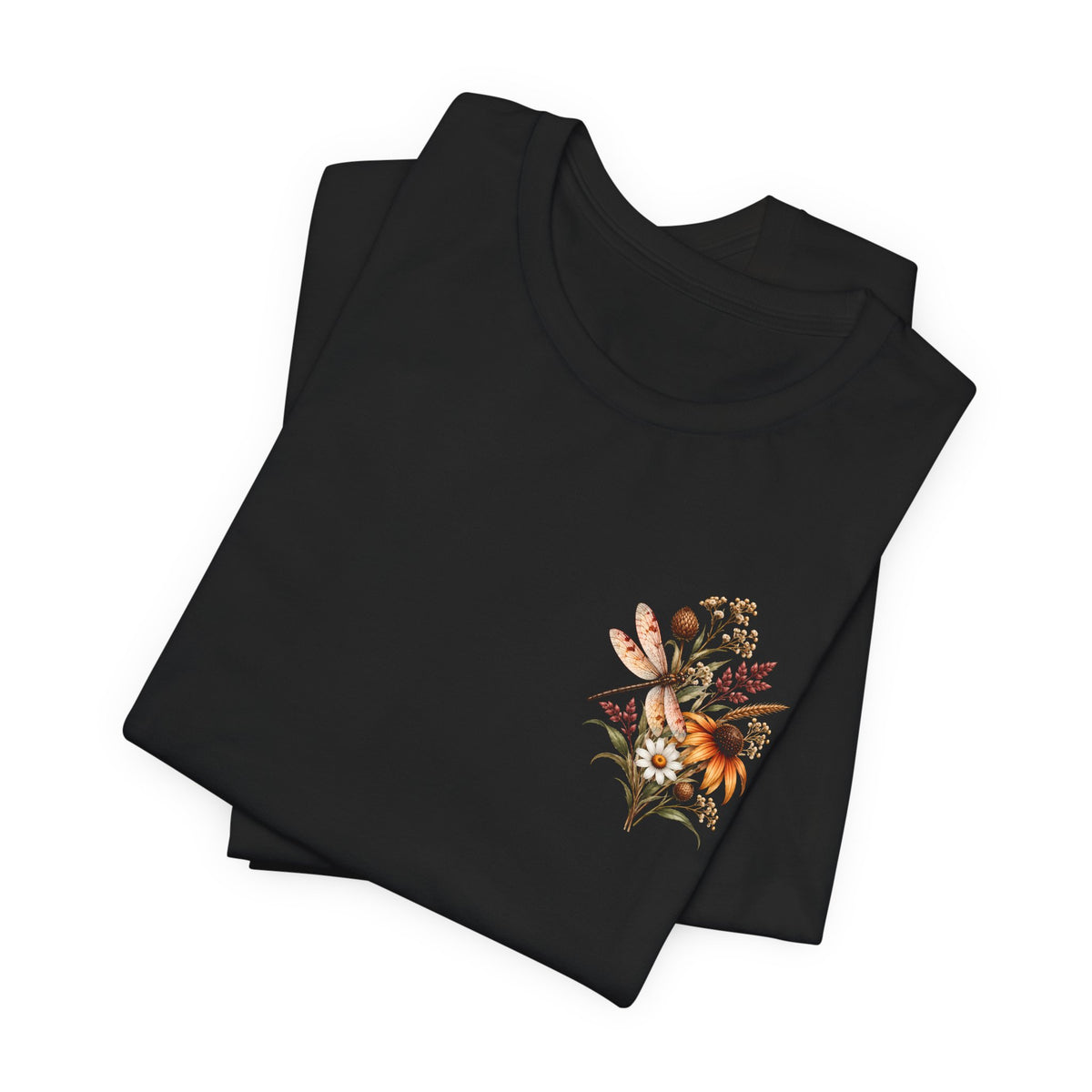 Vintage Wildflower & Dragonfly T-Shirt, Botanical Front & Back Tee - 14549