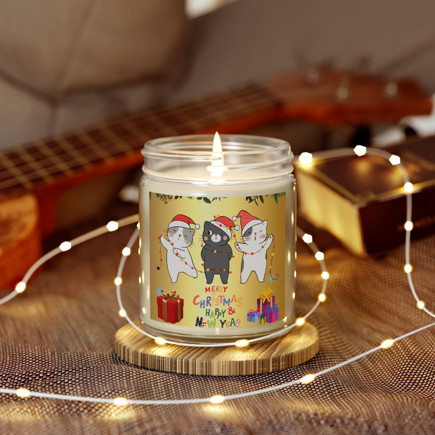 Cute Kittens: Merry Christmas - Scented Candles, Coconut Apricot Wax (4oz, 9oz)