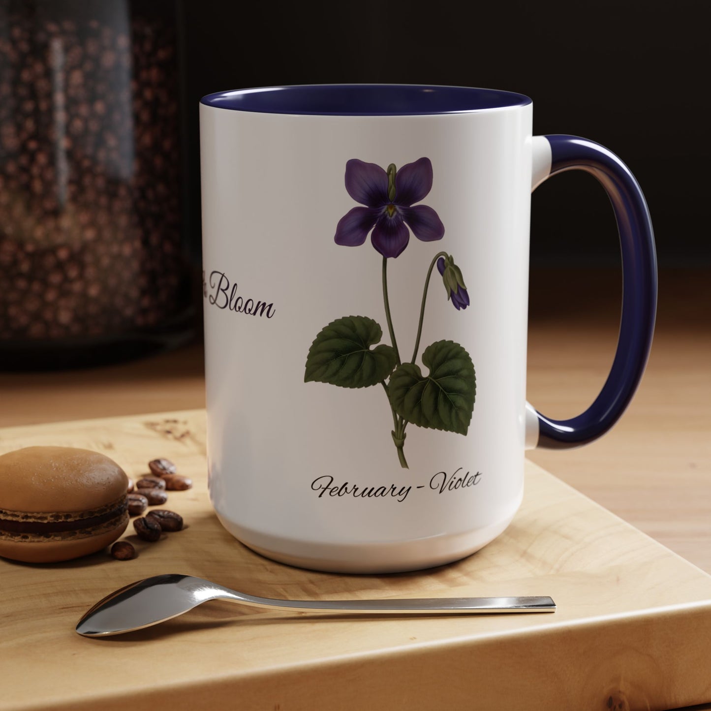 February Birth Flower Violet Mug – Personalized Name Coffee Cup - 14695