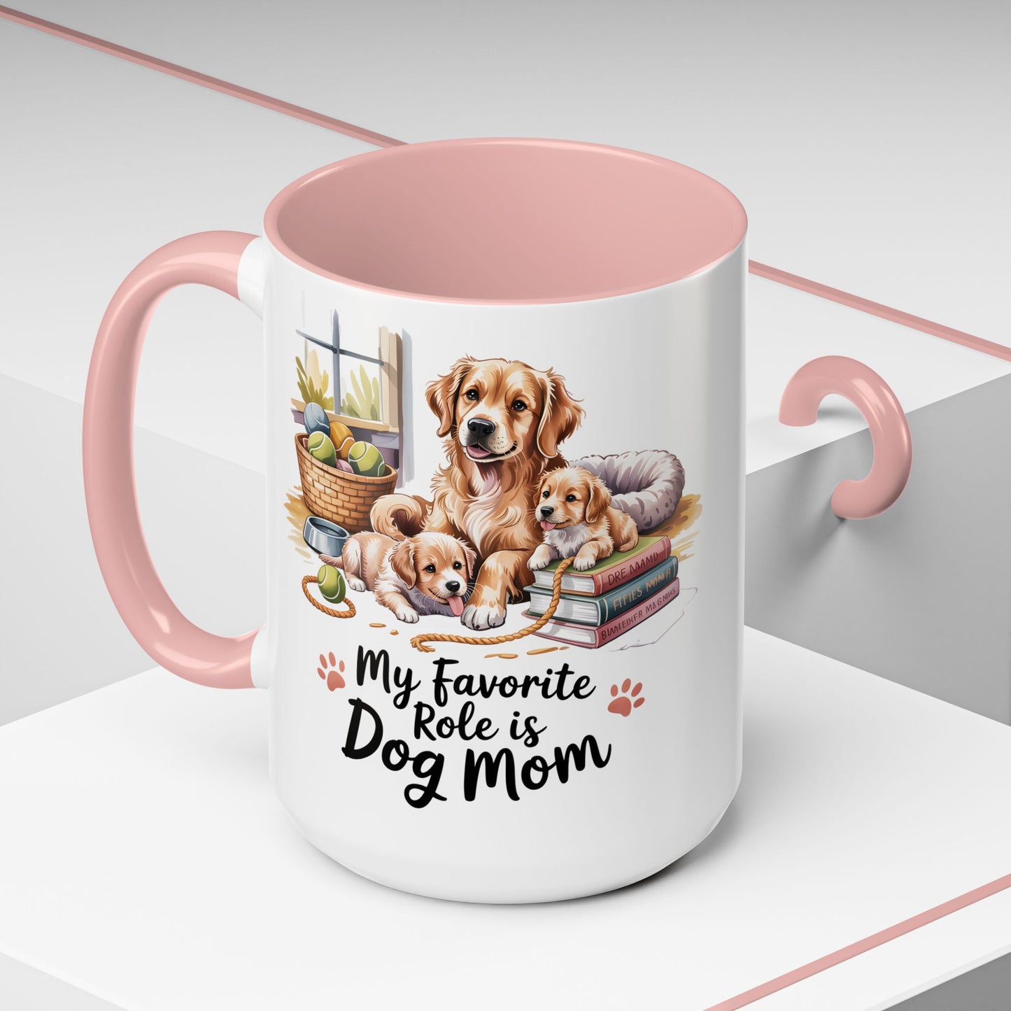 My Favorite Role is Dog Mom Mug – Cute Golden Retriever & Puppies Gift for Dog Lovers, Pet Mom Coffee Cup (11oz / 15oz) - 14799
