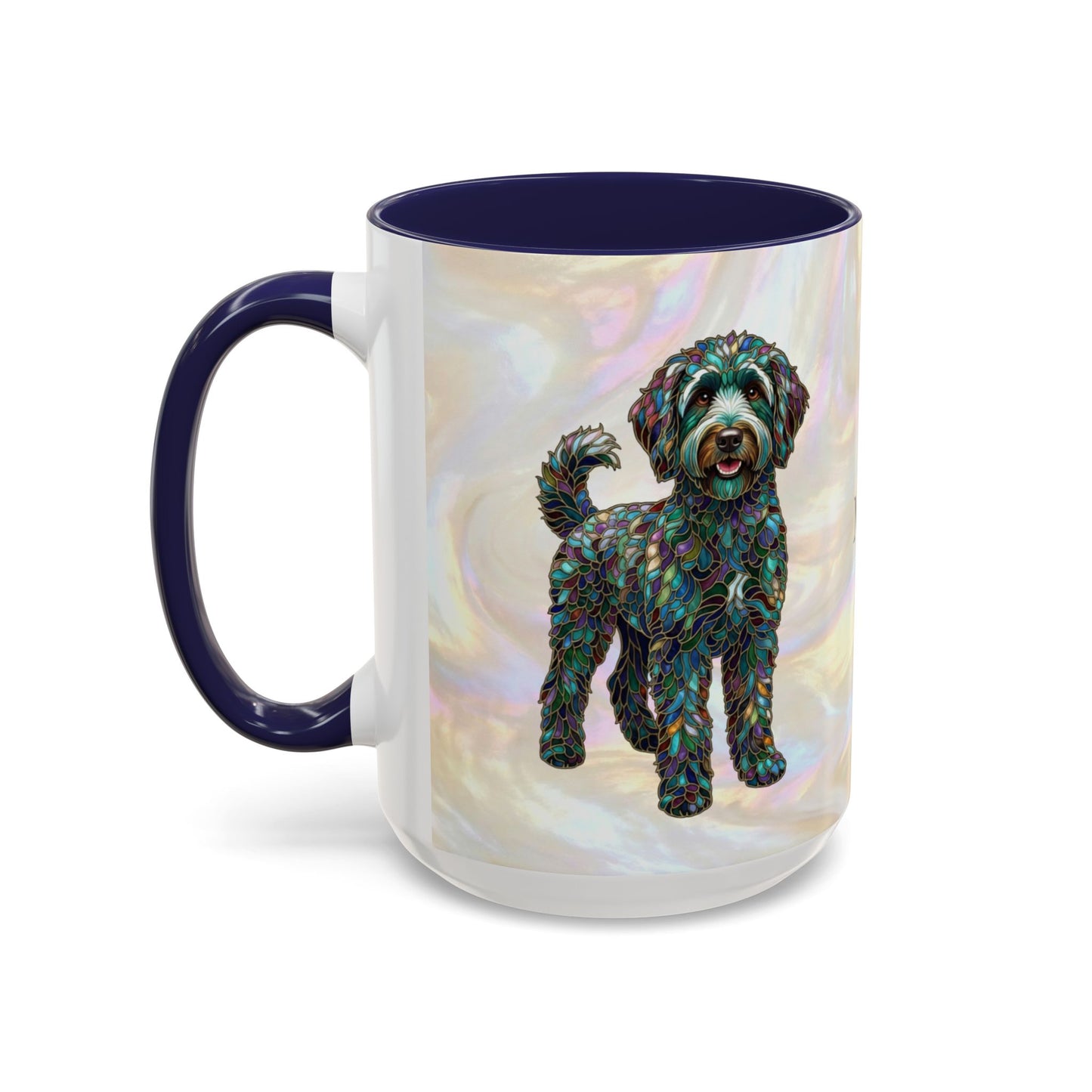 Personalized Labradoodle Dog Mug — Custom Name Accent Coffee Mug (11/15 oz) with Stained Glass Art - 14526