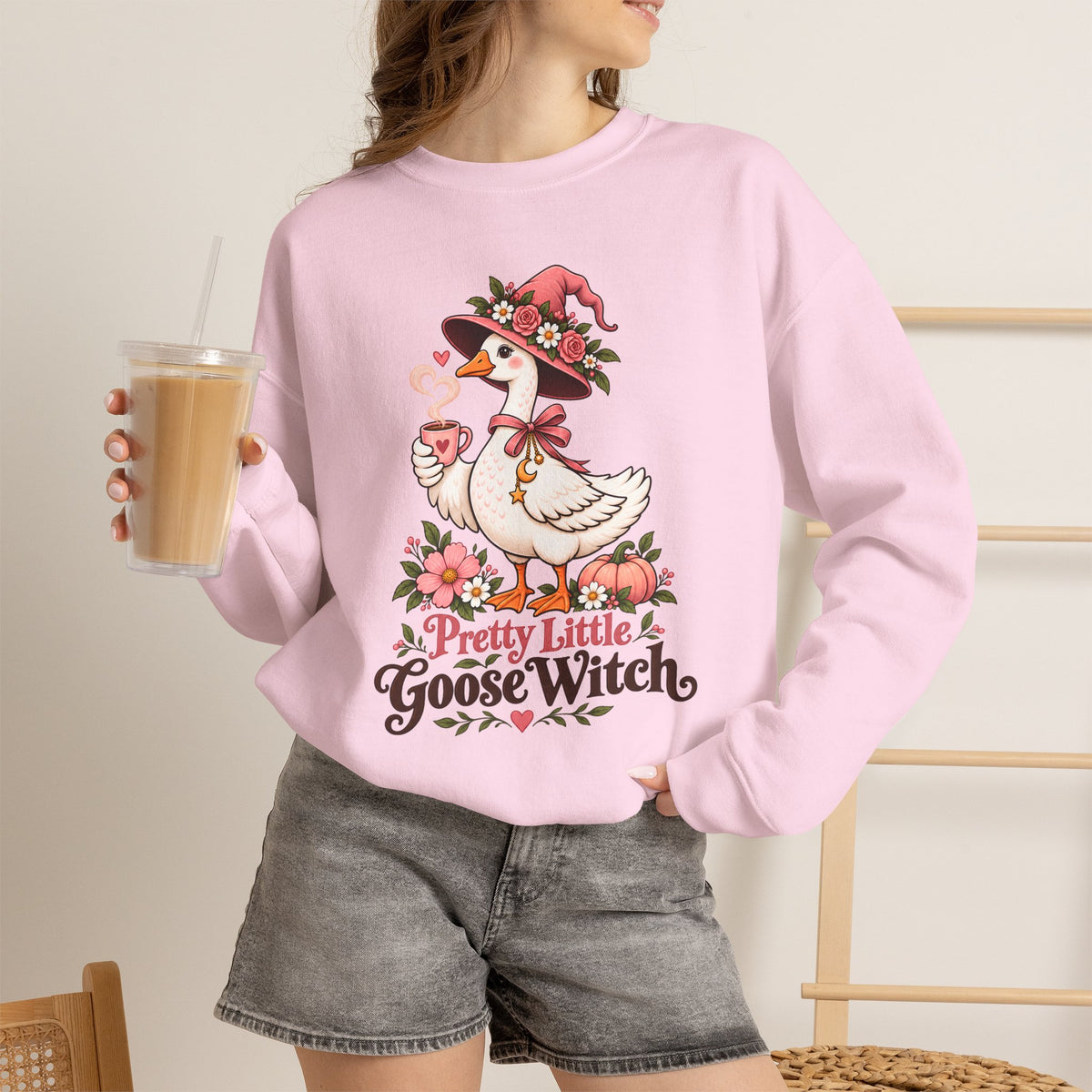 Pretty Little Goose Witch Sweatshirt, Cute Floral Halloween Crewneck - 14532