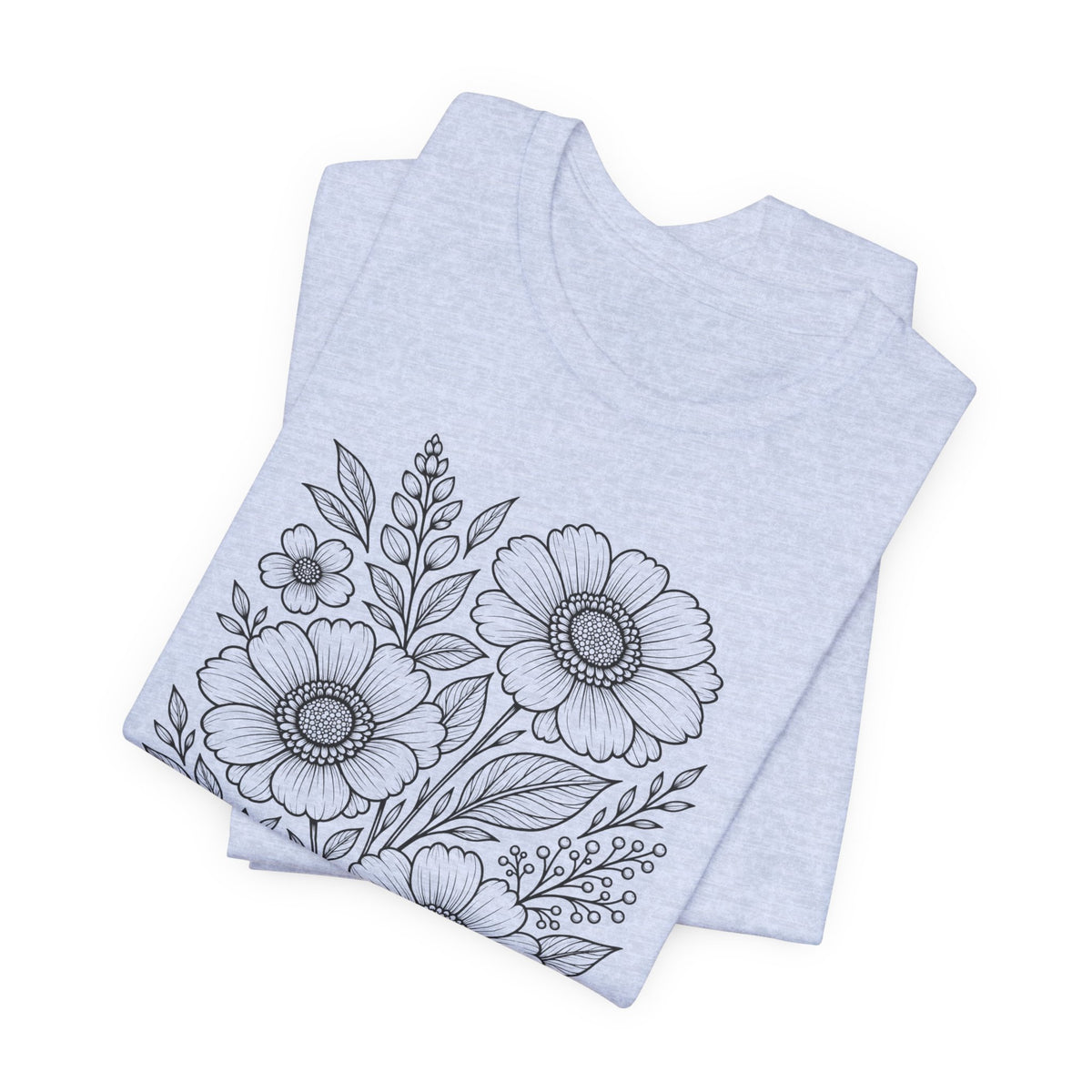 Vintage Floral Line Art T-Shirt, Botanical Wildflower Tee - 14561