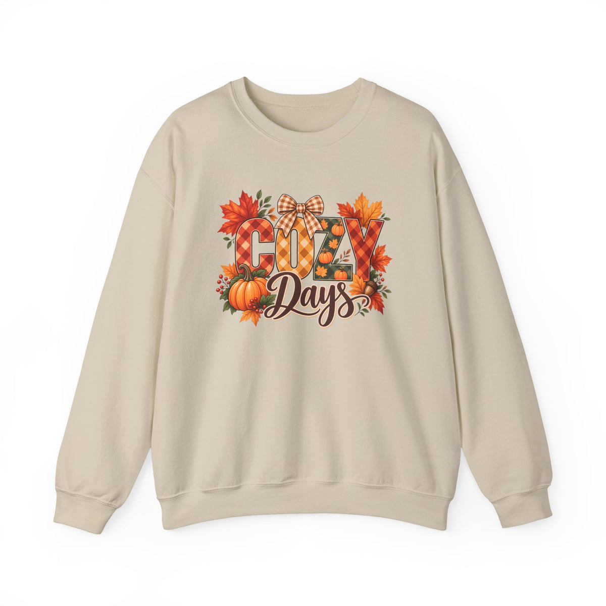 Cozy Days Sweatshirt,  Fall Pumpkin & Plaid Crewneck - 14525