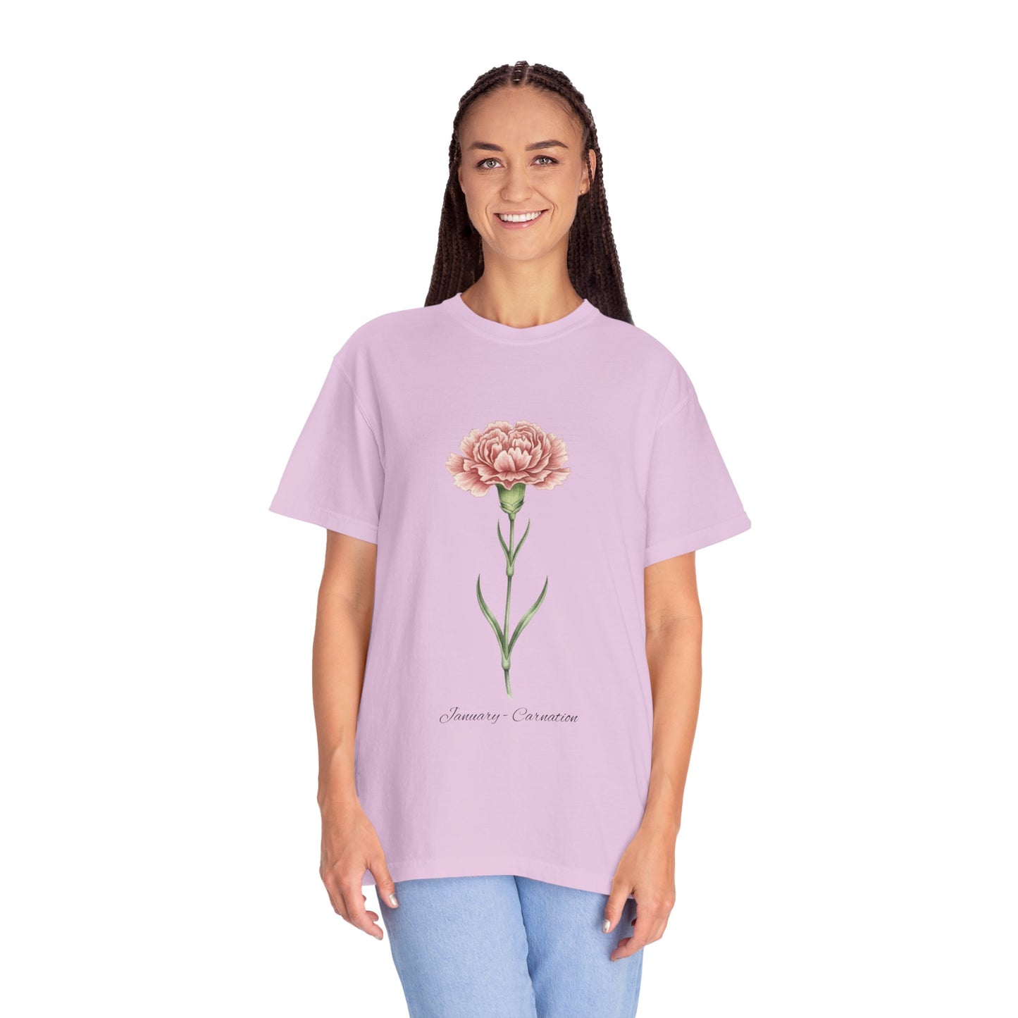 January Birth Flower Carnation T-Shirt – Heavyweight Garment-Dyed Tee - 14686