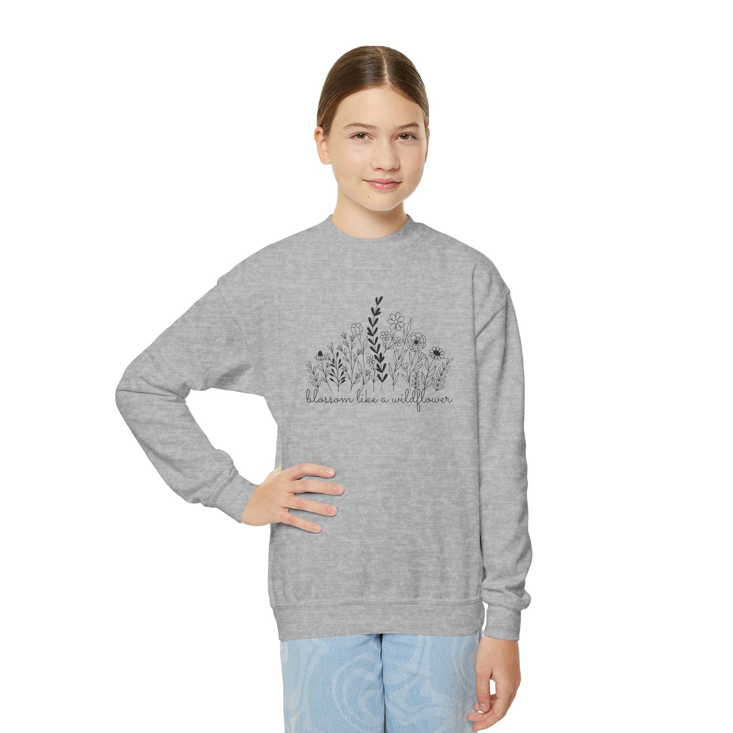 Blossom Like A Wildflower - Youth Crewneck Sweatshirt - 10127