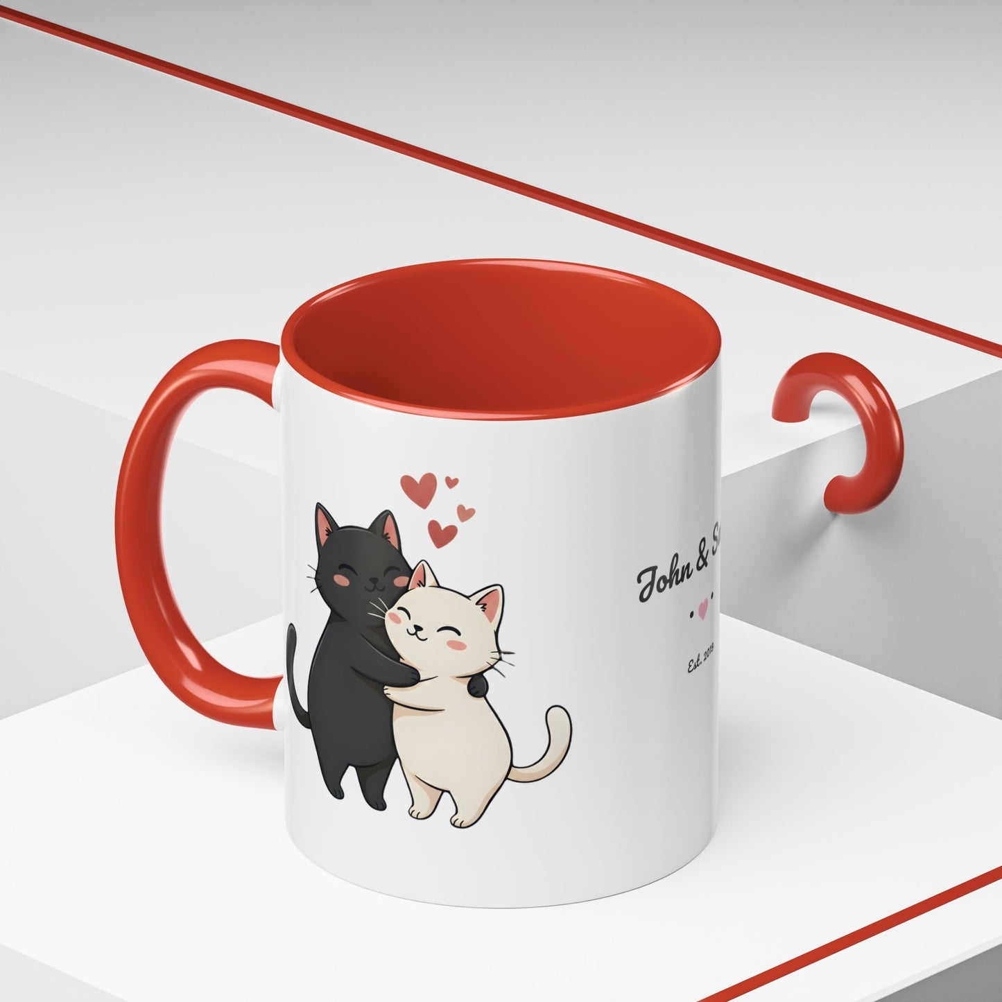 Cute Cats Personalized Mug — Custom Names & Established Date | Couple Valentine Gift (11oz / 15oz) - 14752