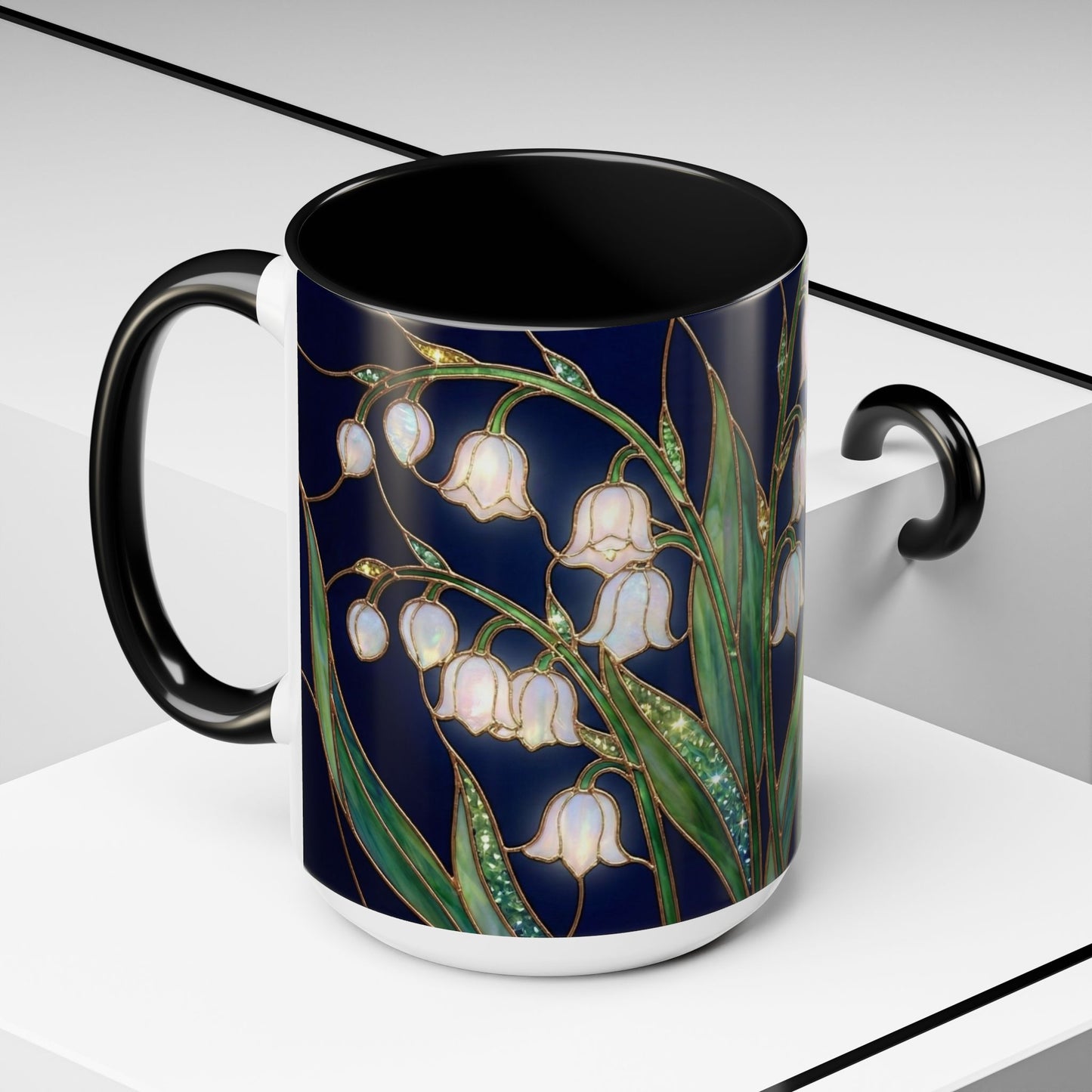 Lily of the Valley Floral Accent Coffee Mug — Stained Glass Design 11/15oz - 14596