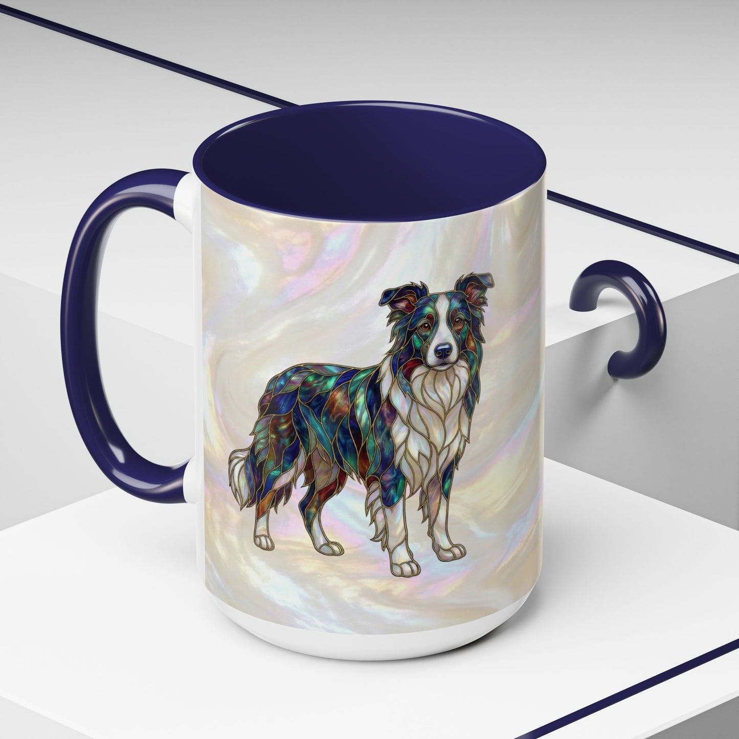 Border Collie Accent Coffee Mug — Stained Glass Design (11/15 oz) - 14619