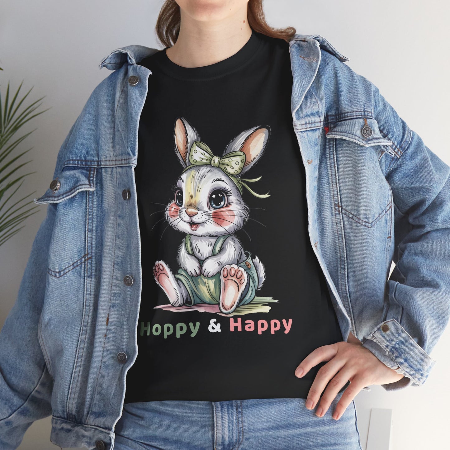 Cute Bunny T-Shirt – “Hoppy & Happy” Easter Rabbit Tee Gift for Kids & Adults - 14848