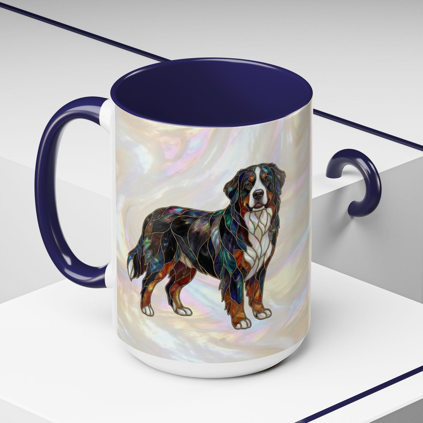 Bernese Mountain Dog Accent Coffee Mug — Stained Glass Design (11/15 oz) - 14617