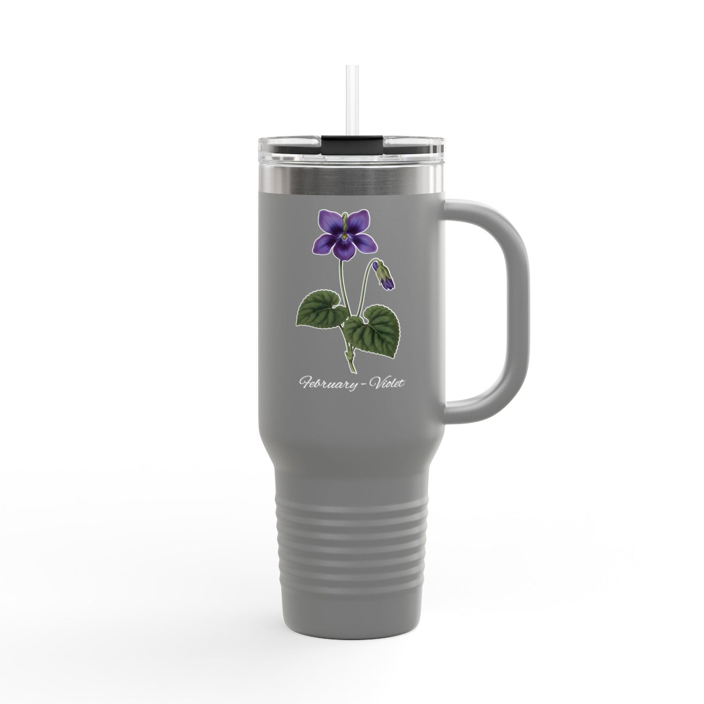Violet (Single) Floral Tumbler – February Birth Flower Gift | 40oz Insulated Travel Mug, Customizable — 14698