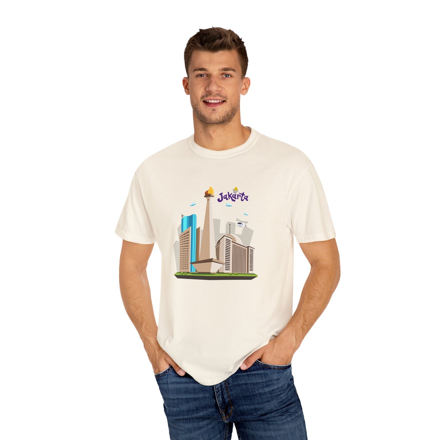 Jakarta Cityscape Unisex Garment-Dyed T-Shirt - Casual Travel Tee - 12129