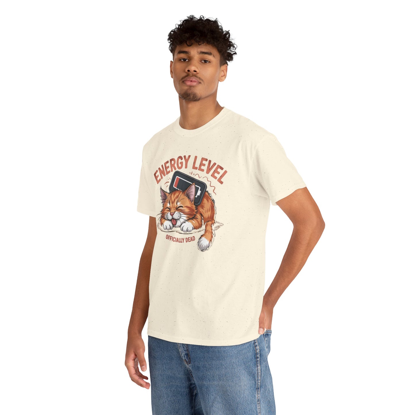 Energy Level: Officially Dead T-Shirt — Funny Cat Graphic Tee, Cat Lover Gift - 14867