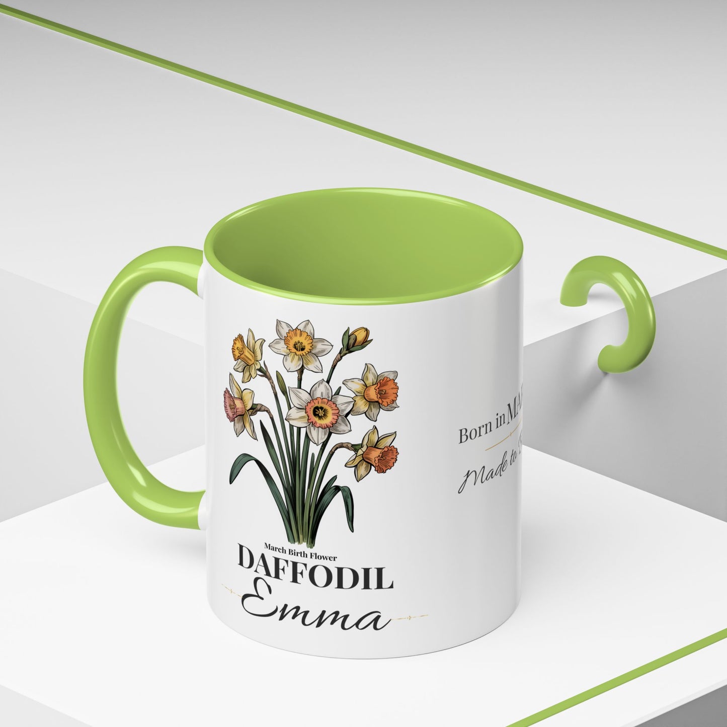 March Birth Flower Mug – Daffodil Custom Name Coffee Cup, Born in March Made to Bloom Birthday Gift (11oz / 15oz) - 14797
