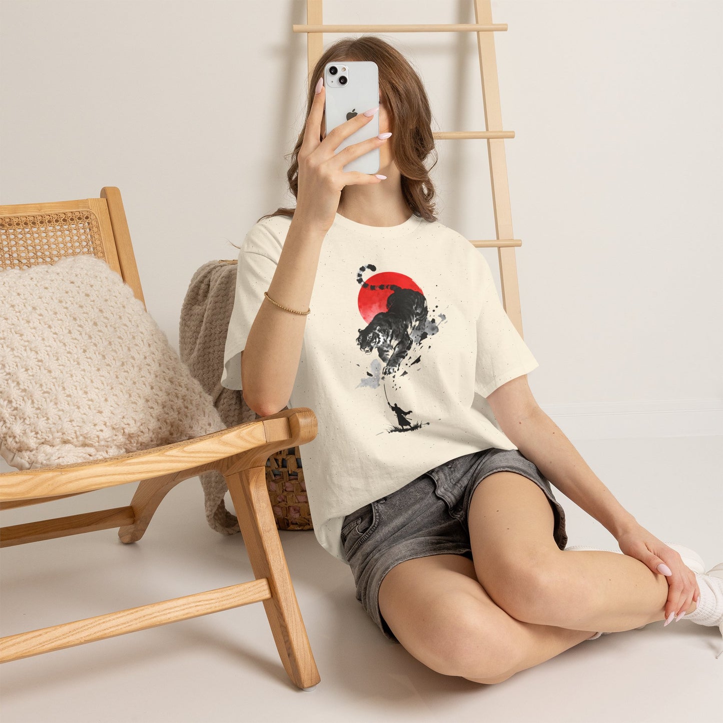 Tiger Spirit T-Shirt – Japanese Ink Tiger & Red Sun Samurai Graphic Tee - 14912