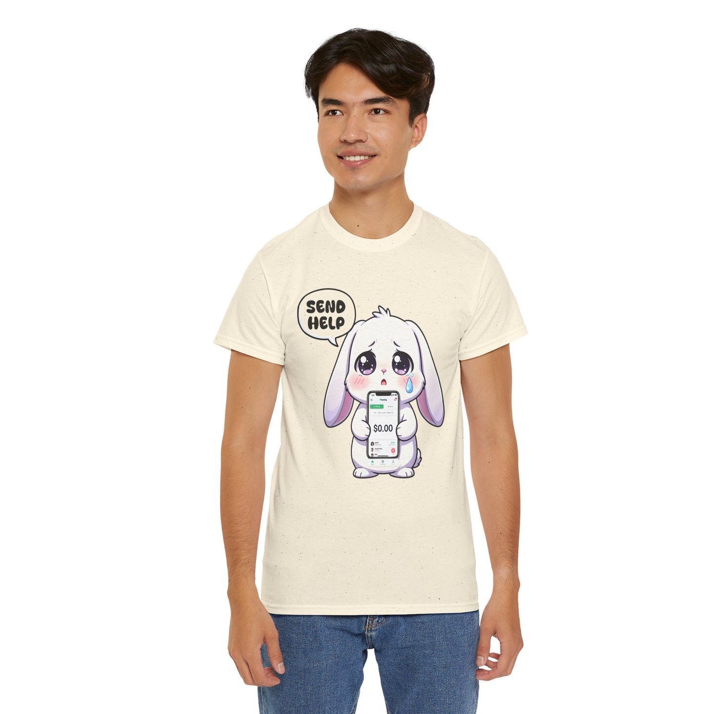 Funny Bunny T-Shirt – “Send Help” Kawaii Broke Money Humor Tee Gift - 14854