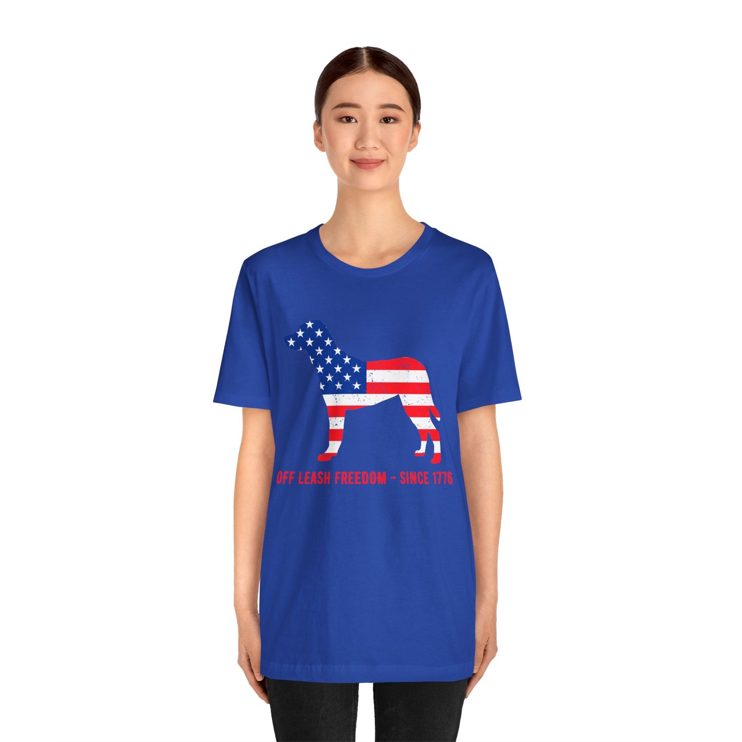 Patriotic Dog Lover Tee | Off Leash Freedom T-shirt, Dog Graphic Shirt, Fourth of July Gift, Casual Wear, Pet Lover Apparel - 13790