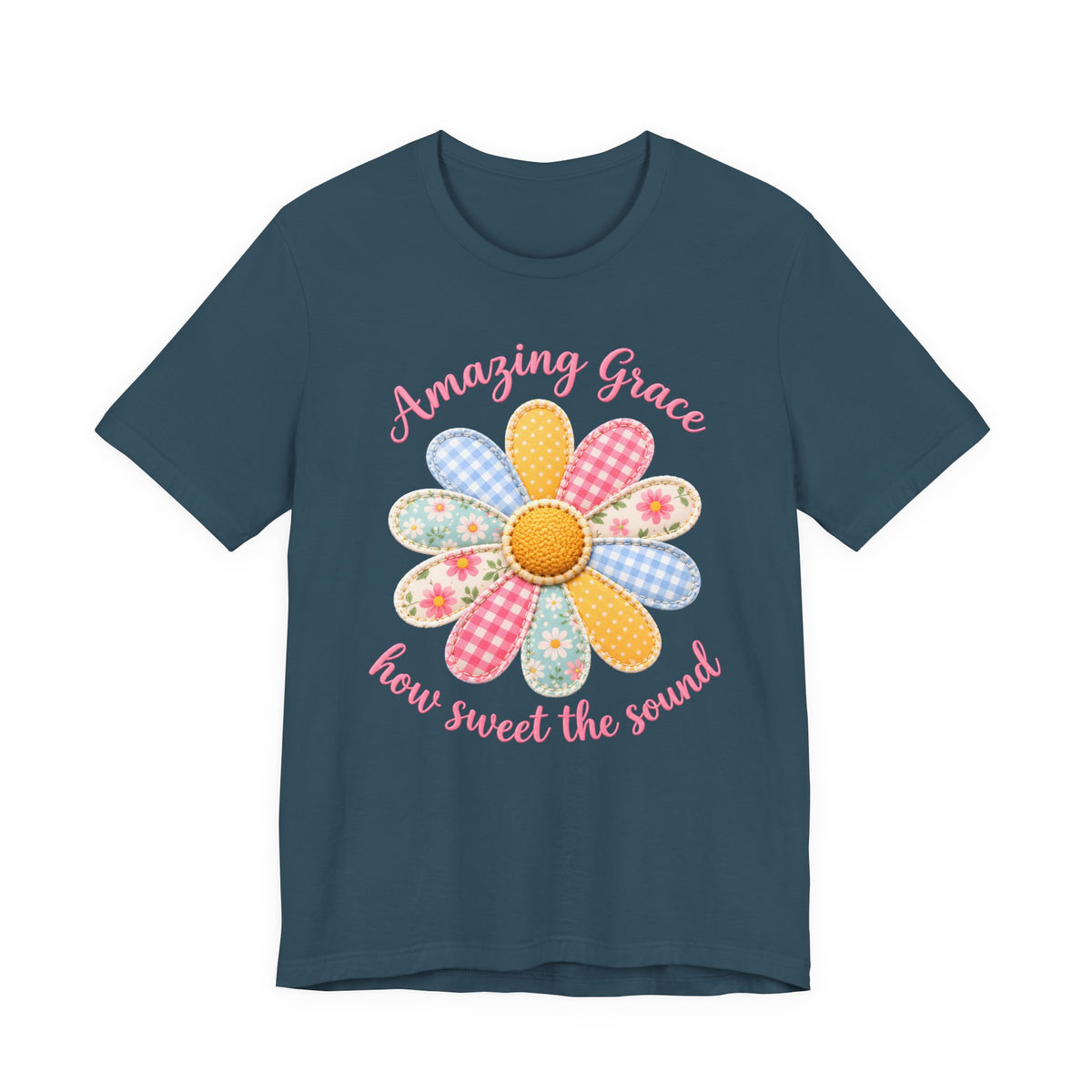 Amazing Grace Daisy T-Shirt, “How Sweet the Sound” Floral Christian Tee - 14992
