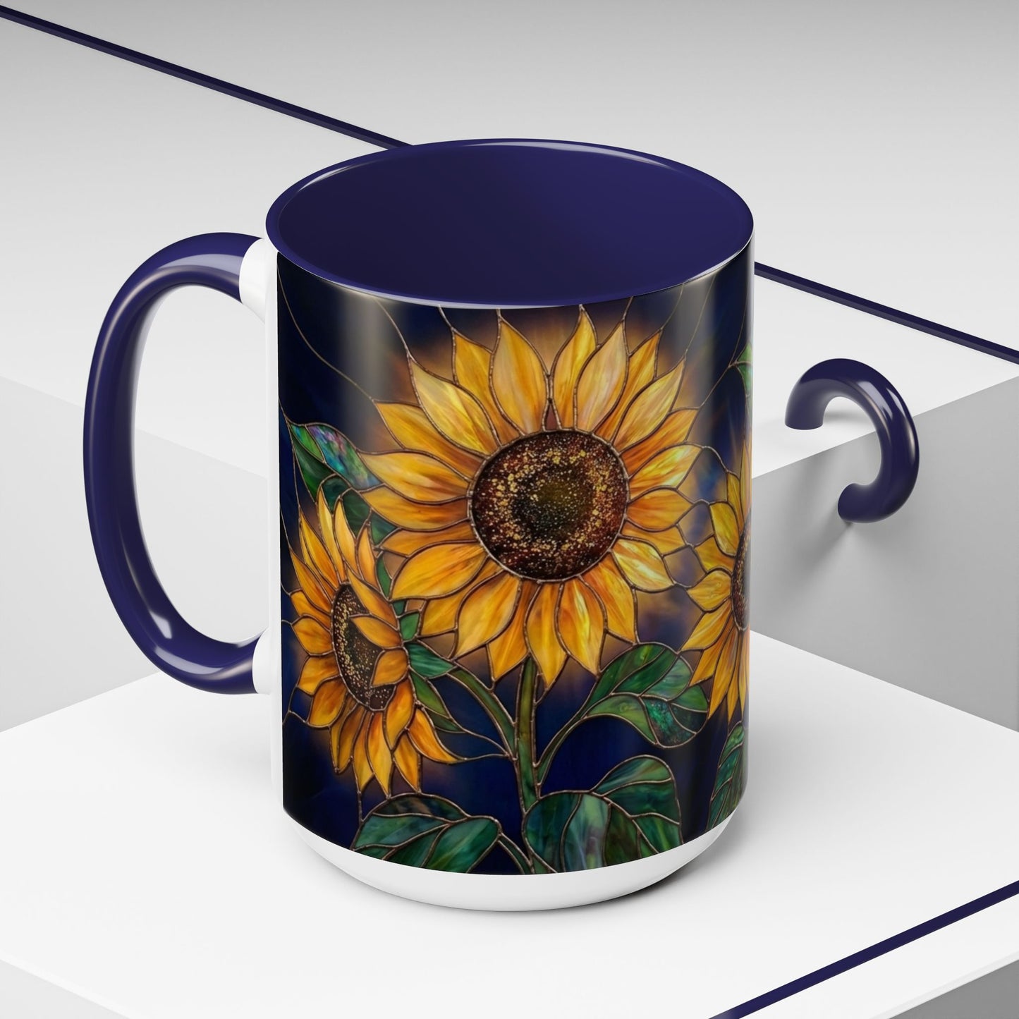 Sunflower Accent Coffee Mug — Stained Glass Design, 11/15oz - 14540