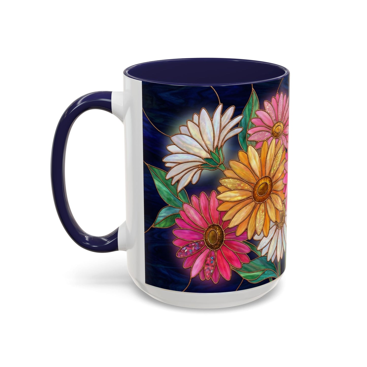 Gerbera Daisy Floral Accent Coffee Mug — Stained Glass Design (11/15 oz) - 14568