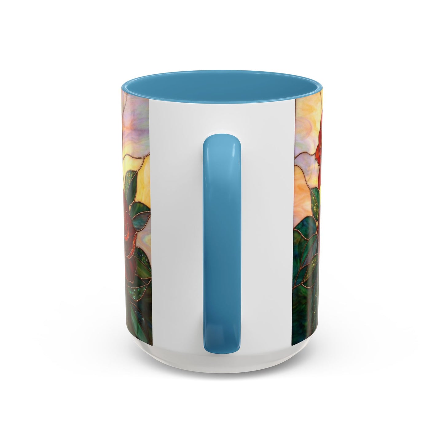 Rose Stained Glass Accent Coffee Mug – Red Roses Floral 11/15oz - 14539