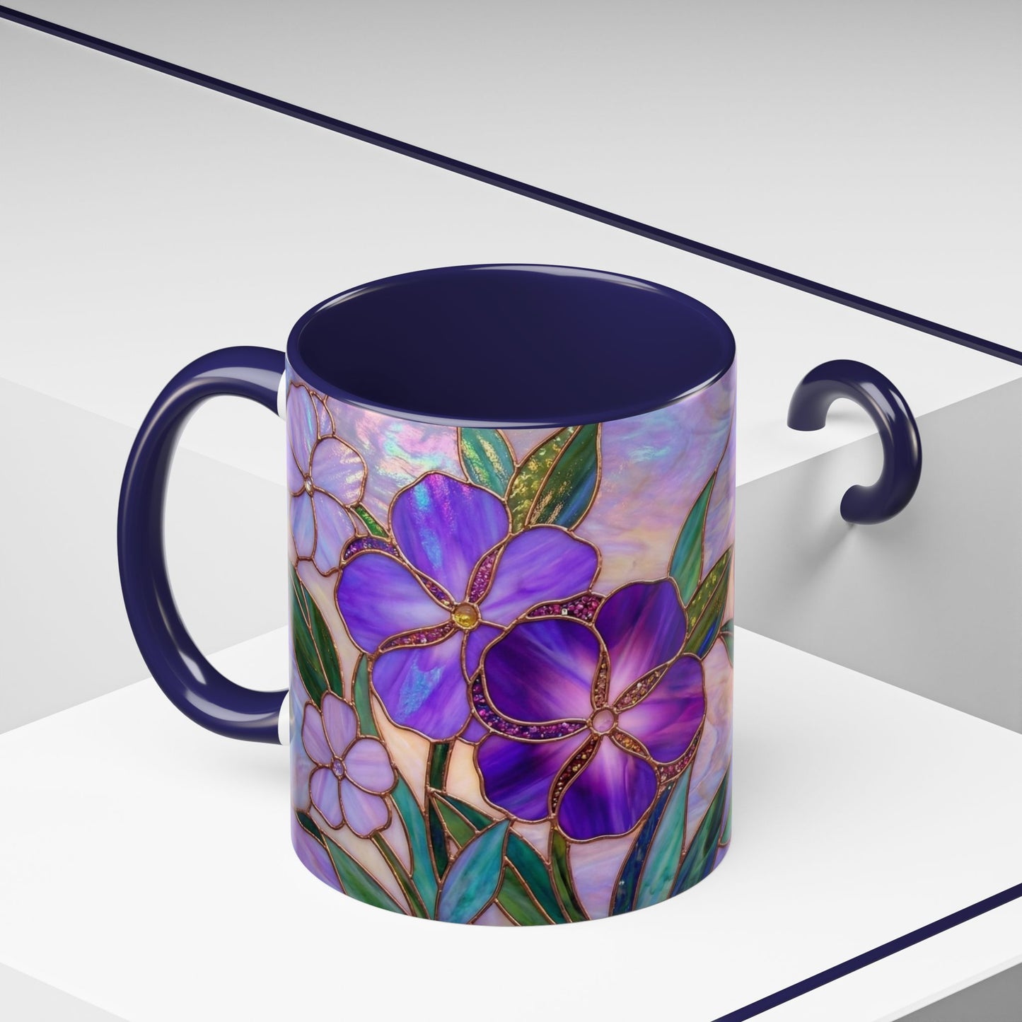 Stained Glass Violet Flowers Accent Coffee Mug, 11/15oz - 14537