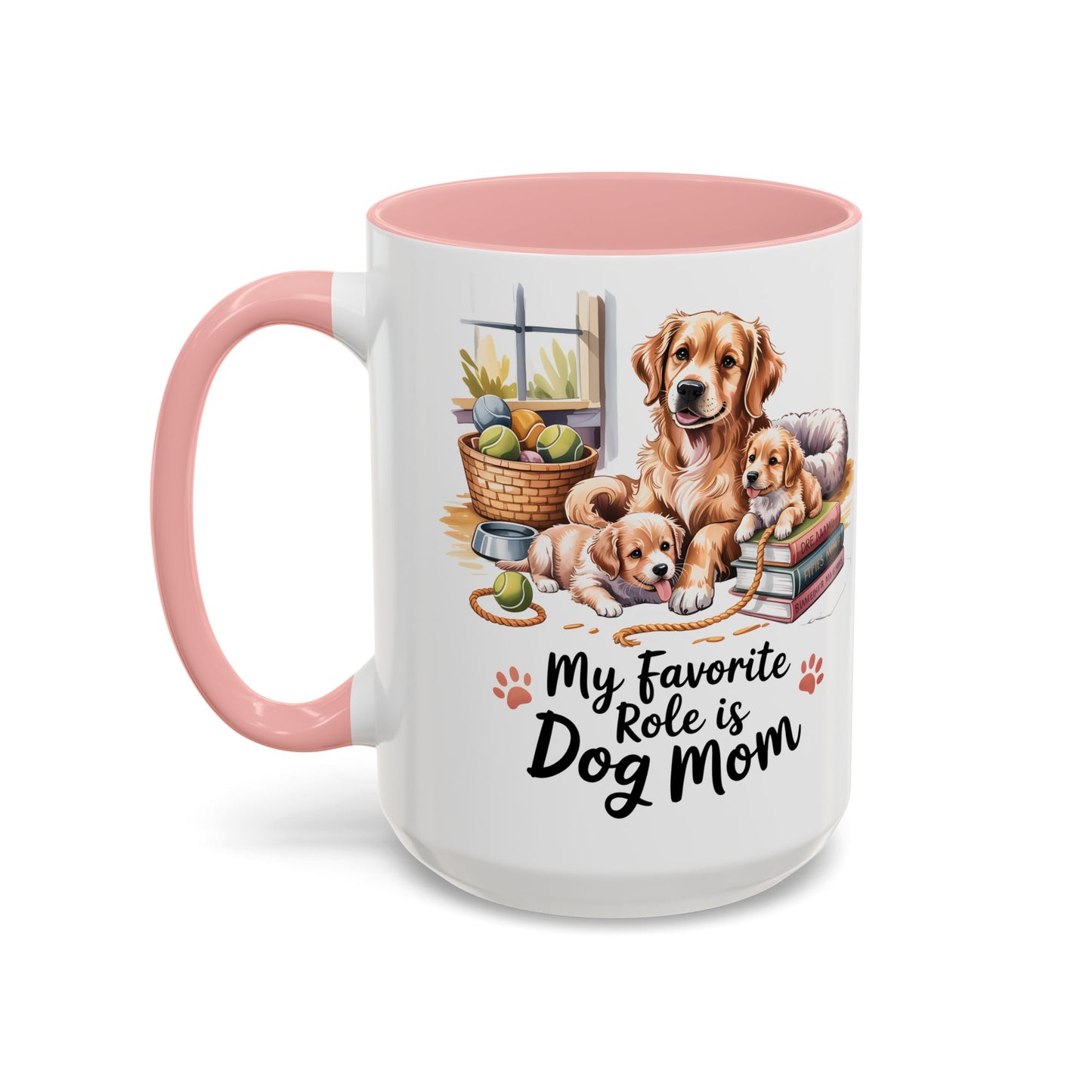 My Favorite Role is Dog Mom Mug – Cute Golden Retriever & Puppies Gift for Dog Lovers, Pet Mom Coffee Cup (11oz / 15oz) - 14799