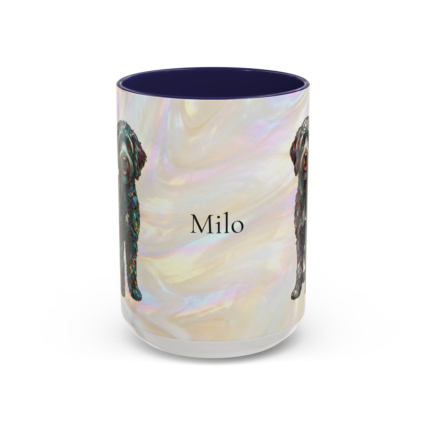 Personalized Labradoodle Dog Mug — Custom Name Accent Coffee Mug (11/15 oz) with Stained Glass Art - 14526