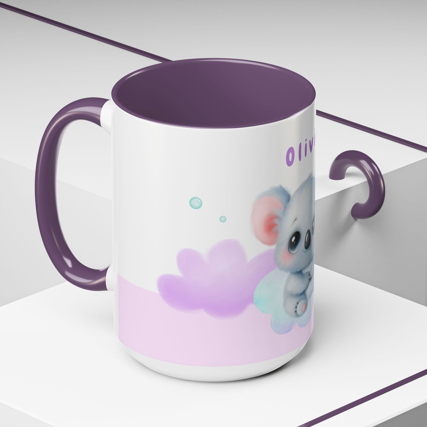 Cute Koala, Olivia, Name Customizable - Accent Coffee Mug (11, 15oz) - 11006