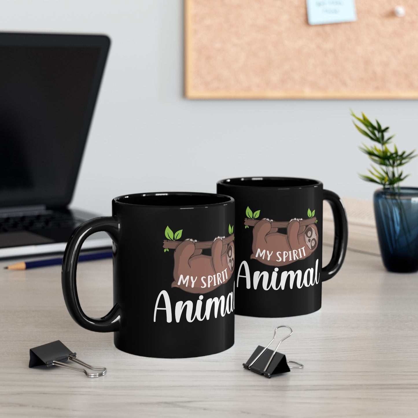 Yoga: Sloth Spirit Animal Mug, Black Ceramic Coffee Cup, Gift for Sloth Lovers - 13212