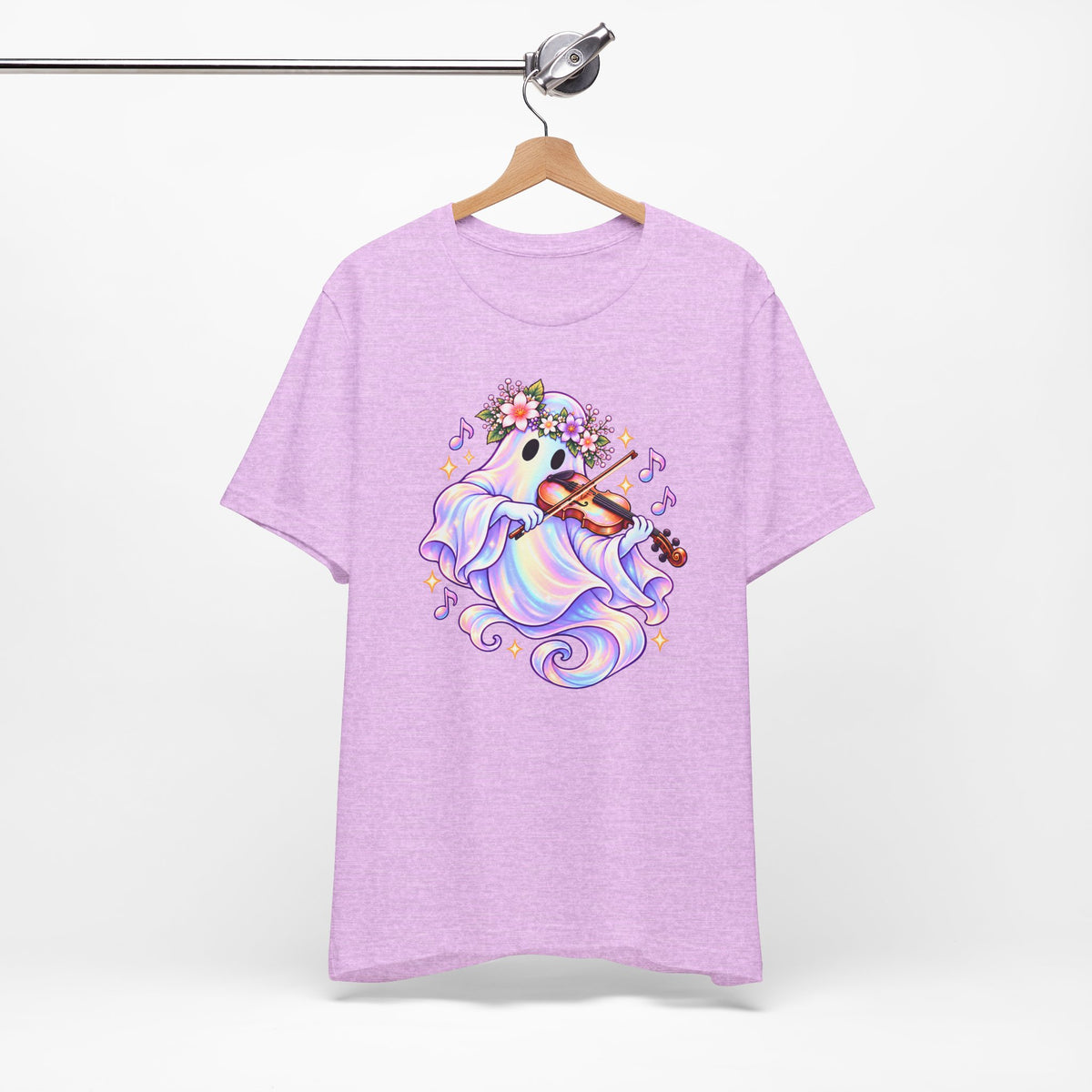 Ghost Violin T-Shirt, Cute Pastel Floral Music Lover Tee - 14528