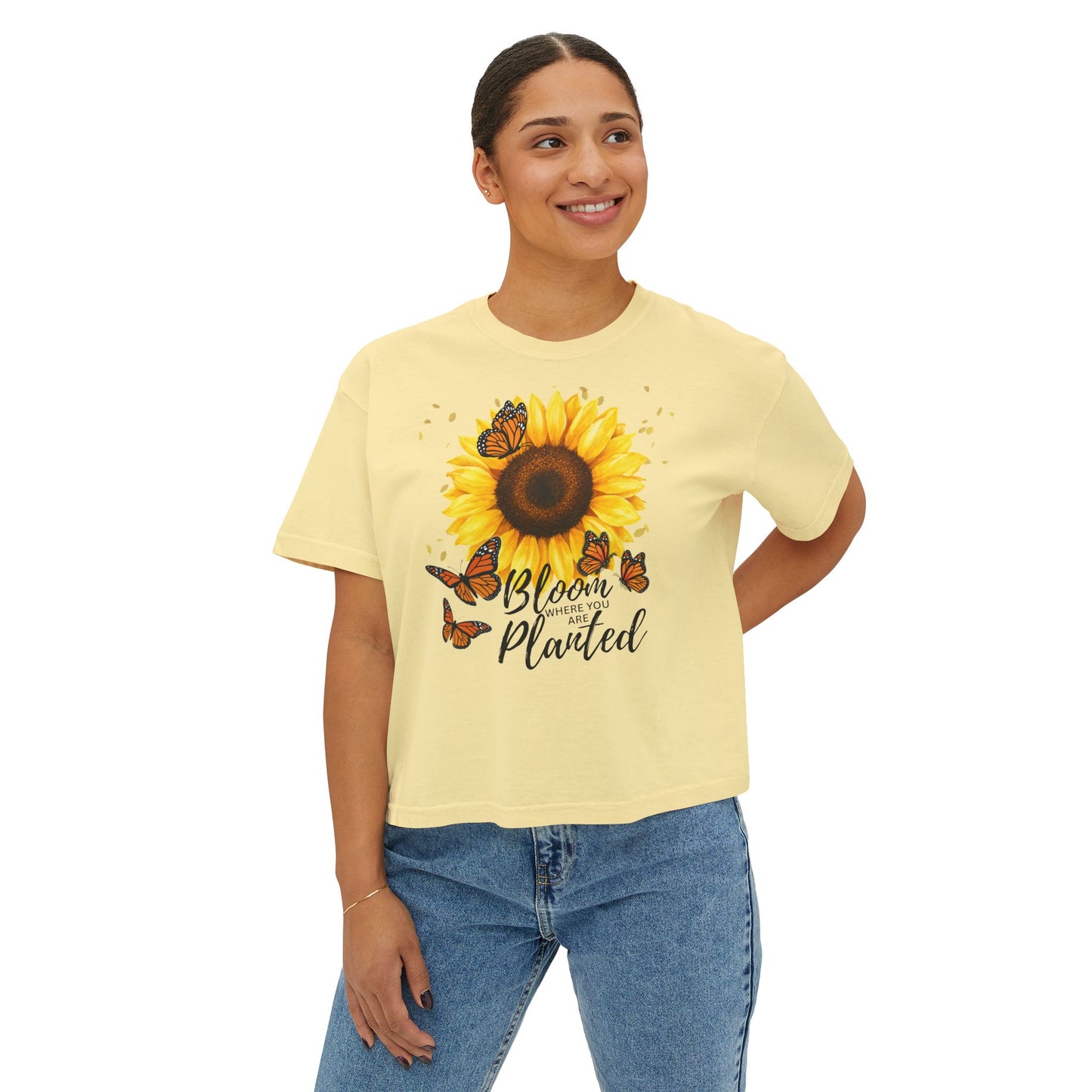 Bloom Where You’re Planted Sunflower T-Shirt, Floral Butterfly Graphic Tee - 14922