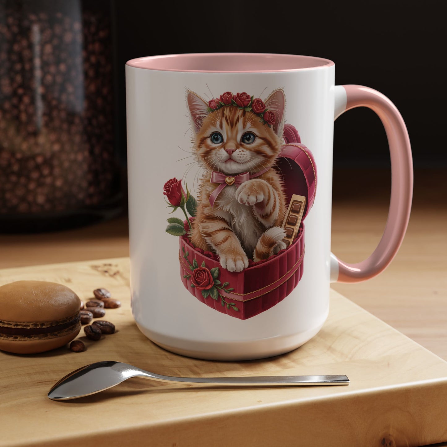 Cute Kitten Valentine Mug – Adorable Cat Illustration Coffee Cup, Romantic Gift for Cat Lovers (11oz / 15oz) - 14773