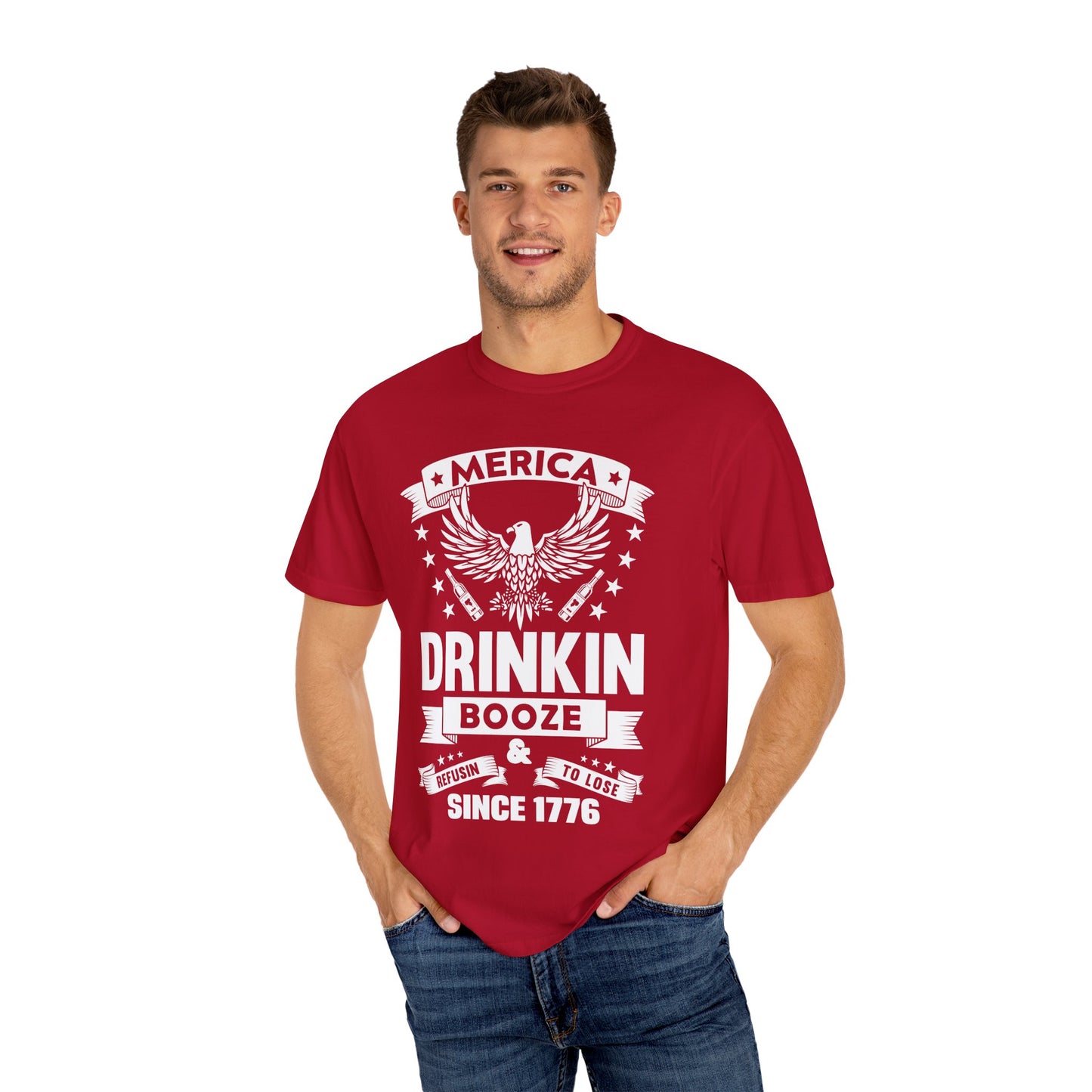 Patriotic Graphic Tee, Unisex Vintage T-shirt, Amerca Drinking Booze Shirt, Independence Day Gift, Casual Wear, Freedom Fashion - 13788