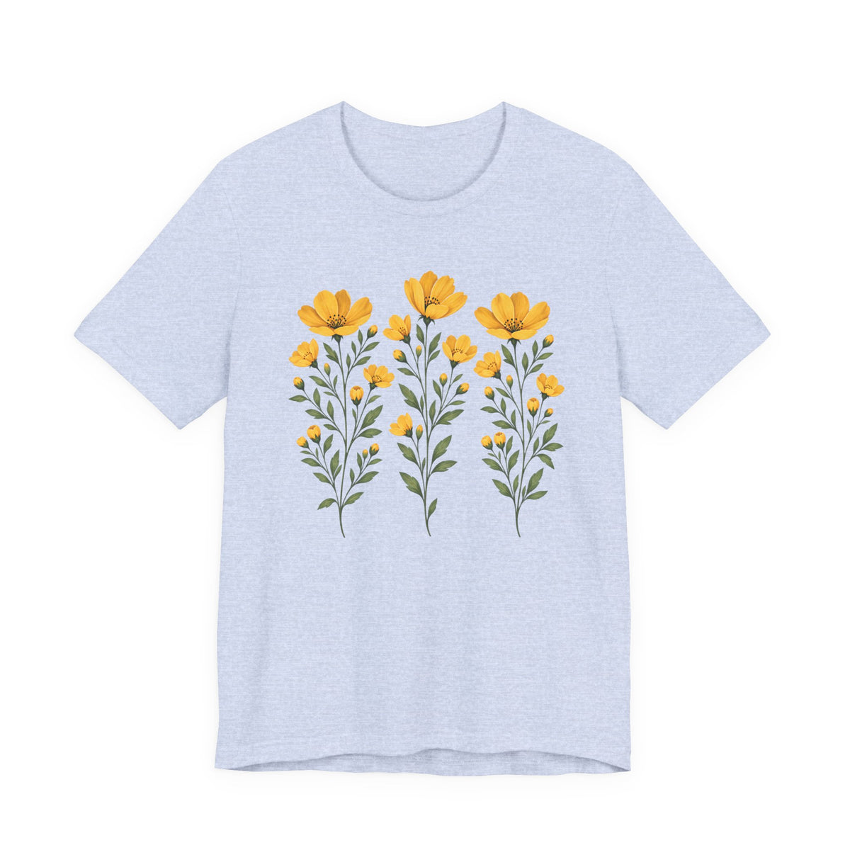 Golden Yellow Wildflower T-Shirt, Vintage Botanical Floral Tee - 14544