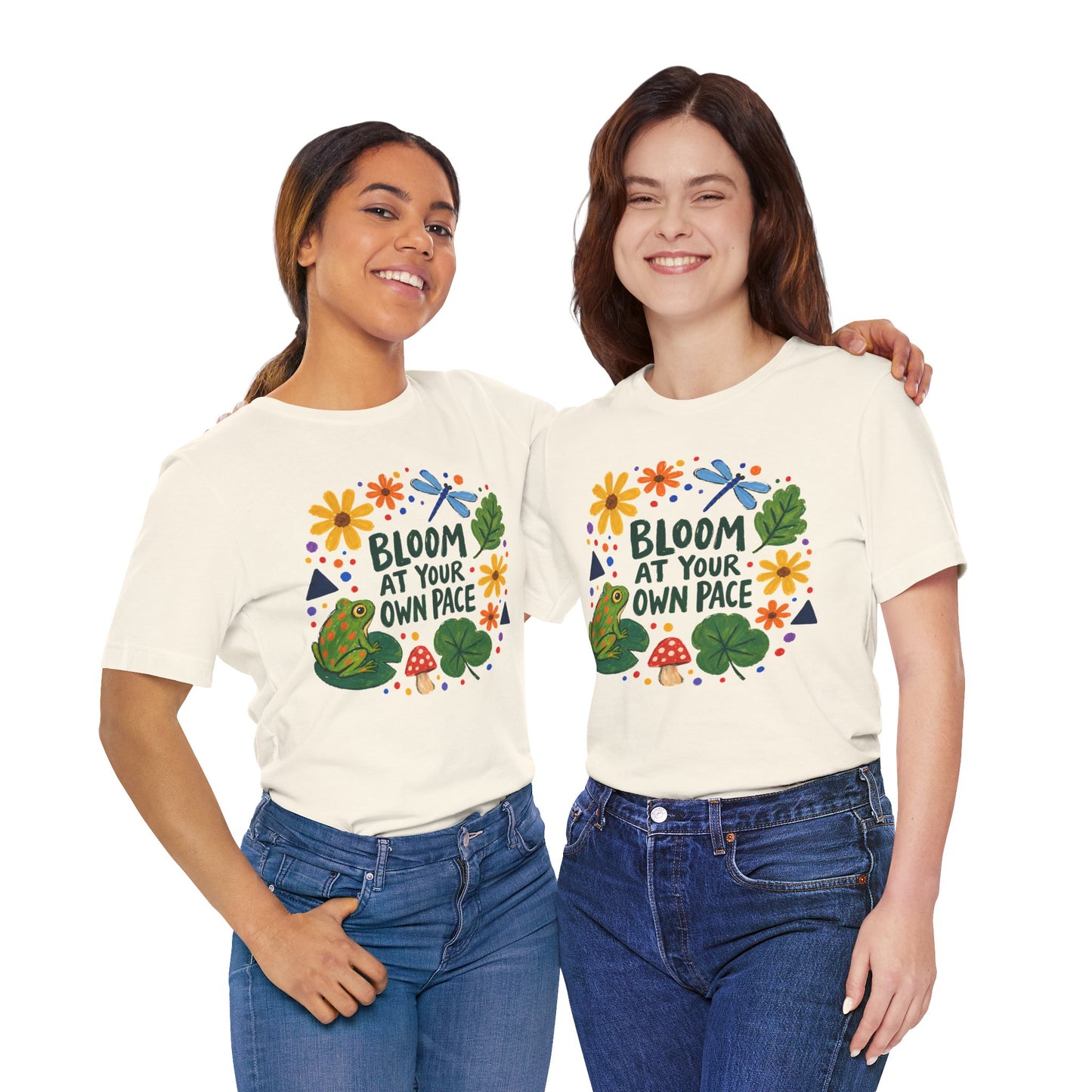 Bloom At Your Own Pace T-Shirt, Cute Frog, Floral & Motivational Graphic Tee - 14919