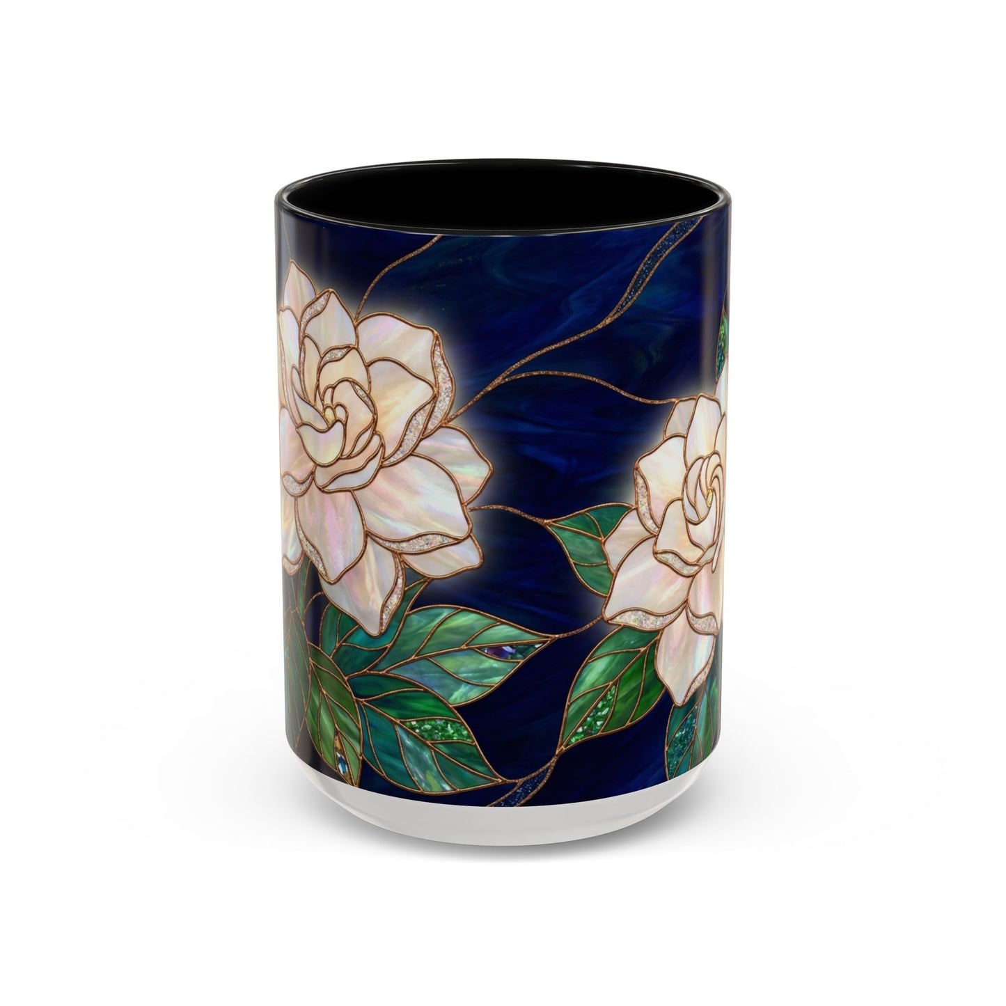 Gardenia Floral Accent Coffee Mug  - Stained-Glass Design (11/15oz) - 14567