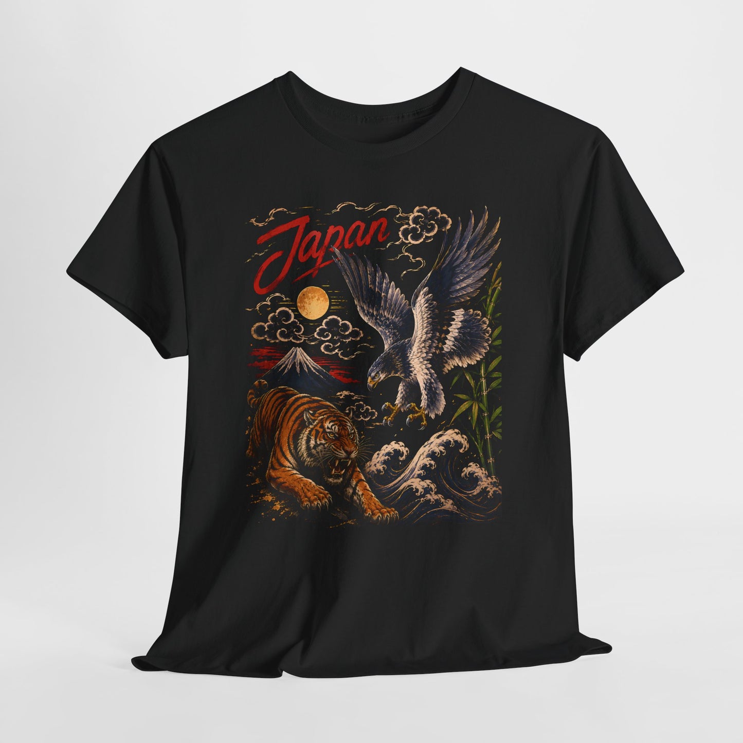 Japan Tiger & Eagle Graphic T-Shirt – Vintage Japanese Tattoo Style Tee - 14910
