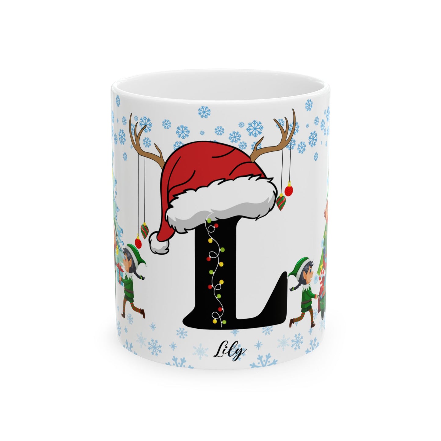 Christmas Letter L for Lily, Customizable - Ceramic Mug, (11oz, 15oz) - 10048