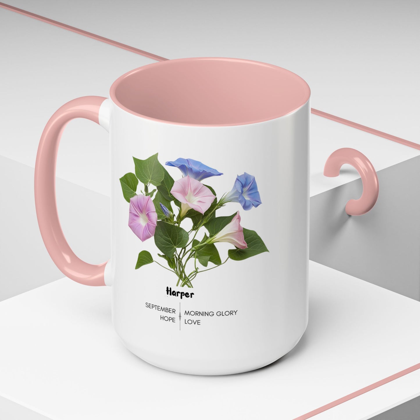 Happy Birthday: September Born, Morning Glory Flower, Customizable - Accent Coffee Mug (11, 15oz)