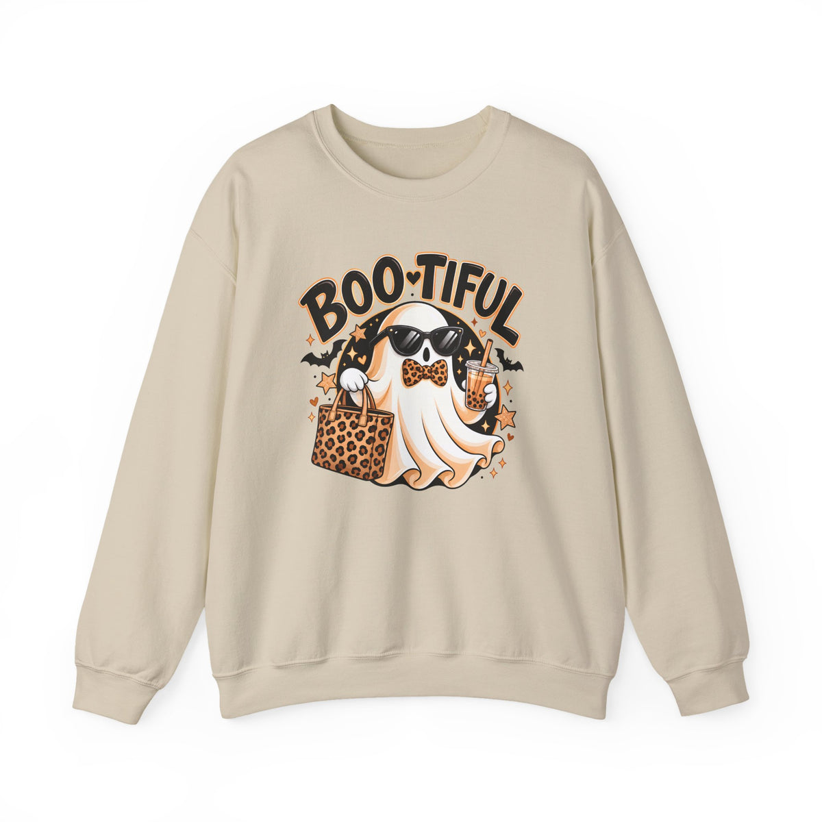 Boo-tiful Halloween Ghost Sweatshirt,  Leopard Print Crewneck - 14523