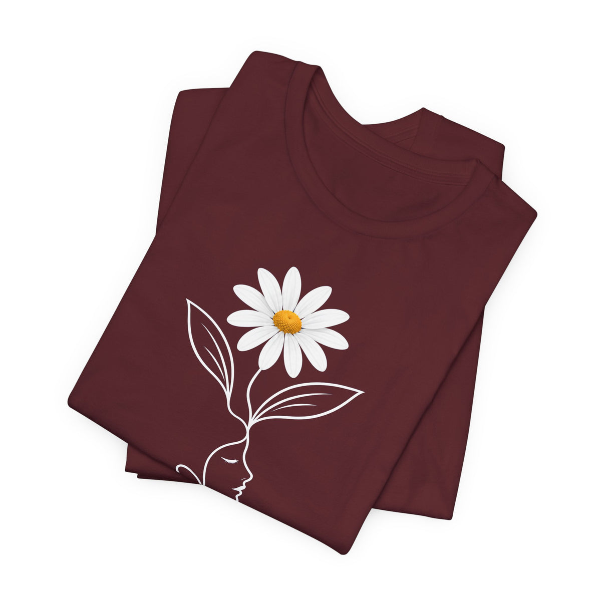 Daisy Woman Face T-Shirt, Minimalist Floral Line Art Tee - 14522