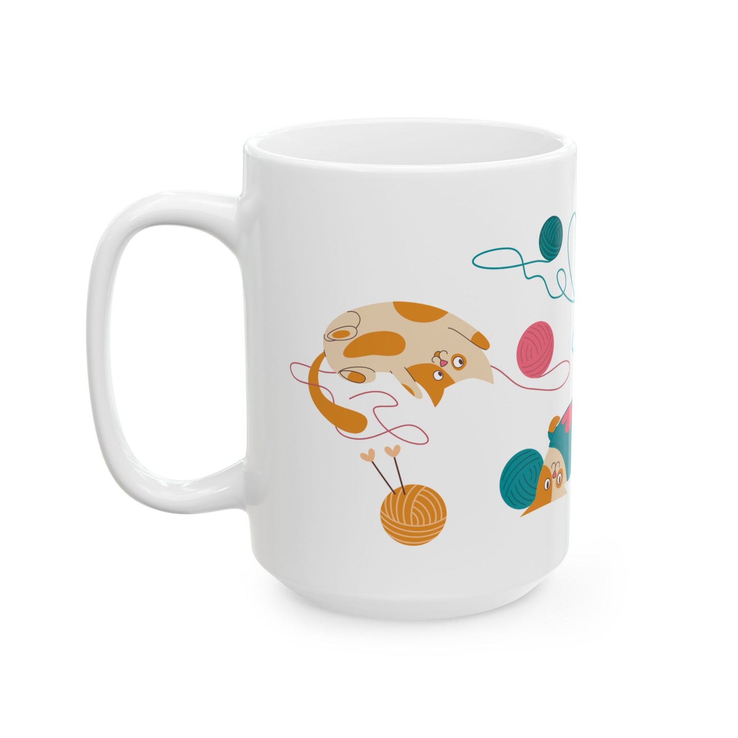 Cats Playing With Knitting Yarn - Ceramic Mug, (11oz, 15oz) - 11244