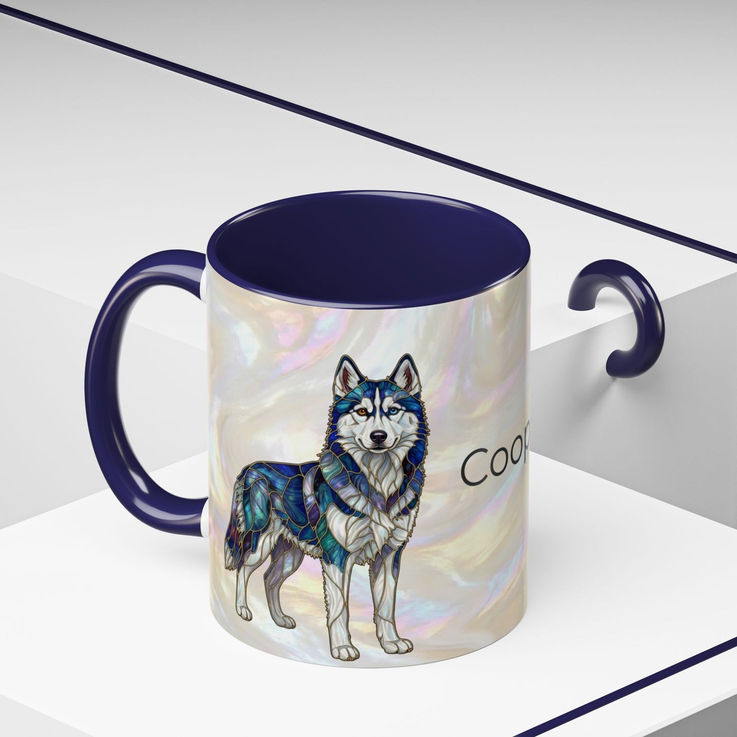 Personalized Husky Accent Coffee Mug – Stained Glass Design (11/15oz) - 14543