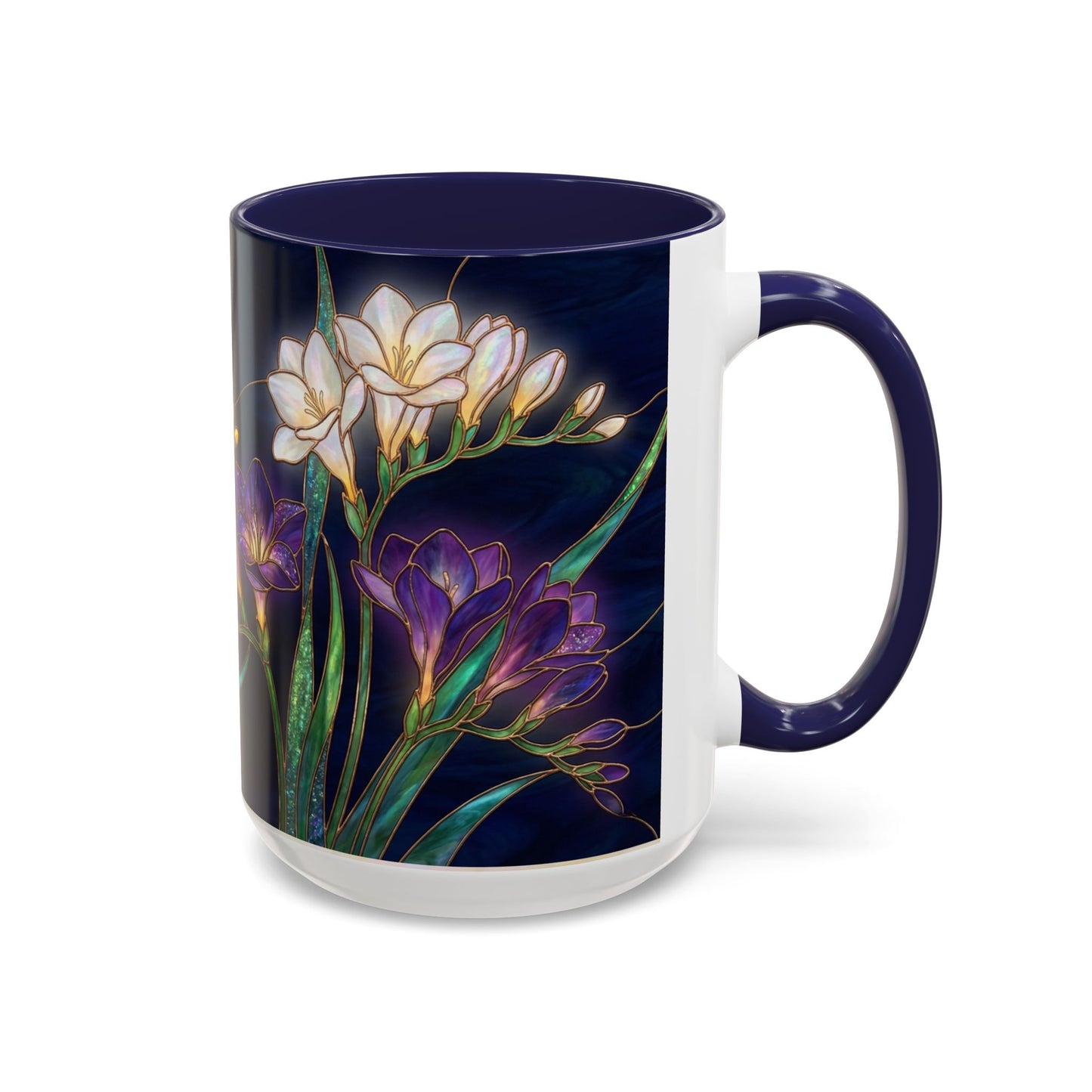 Freesia Floral Accent Coffee Mug — Stained Glass Design (11/15 oz) - 14566