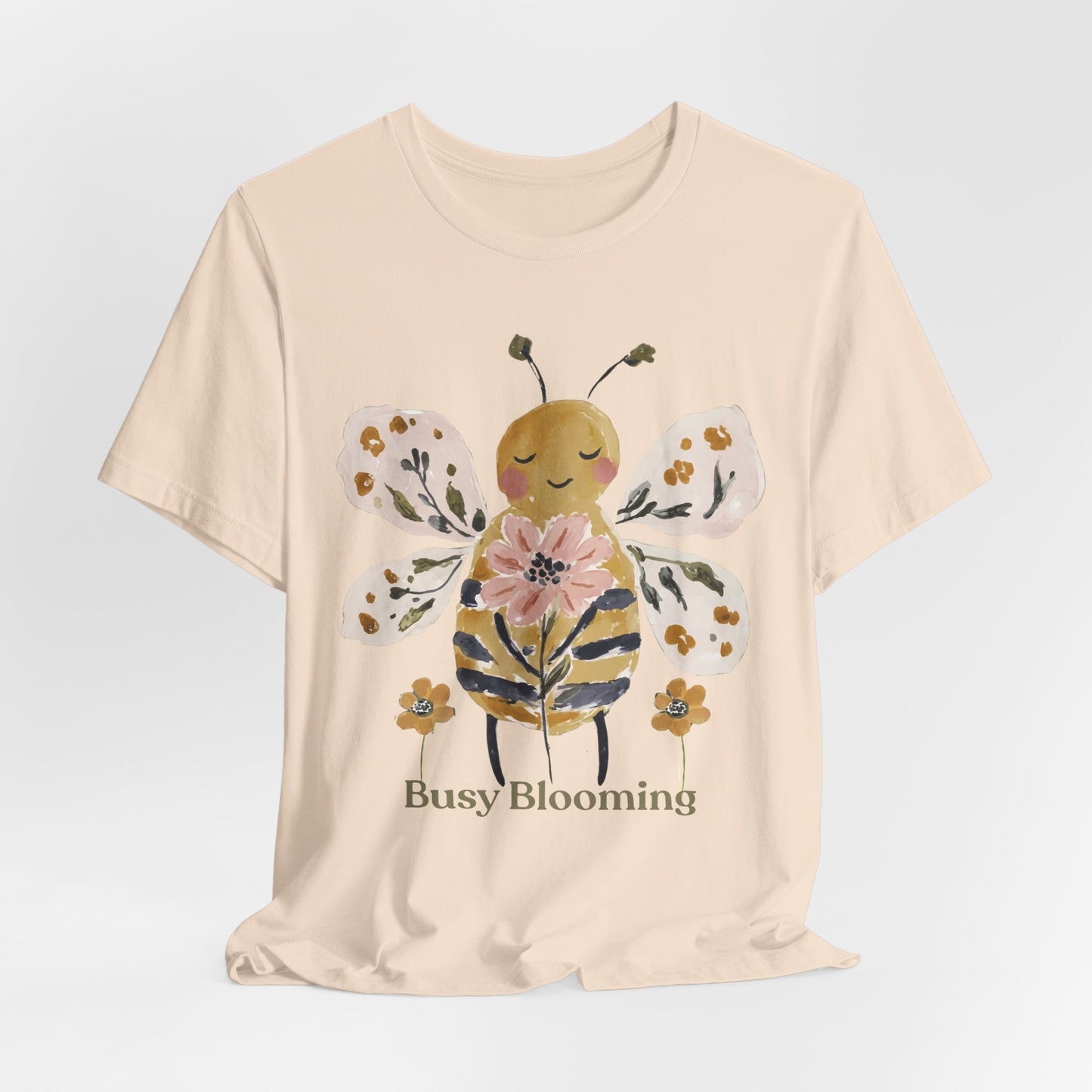 Busy Blooming Bee T-Shirt, Cute Watercolor Floral Bee Tee - 14960