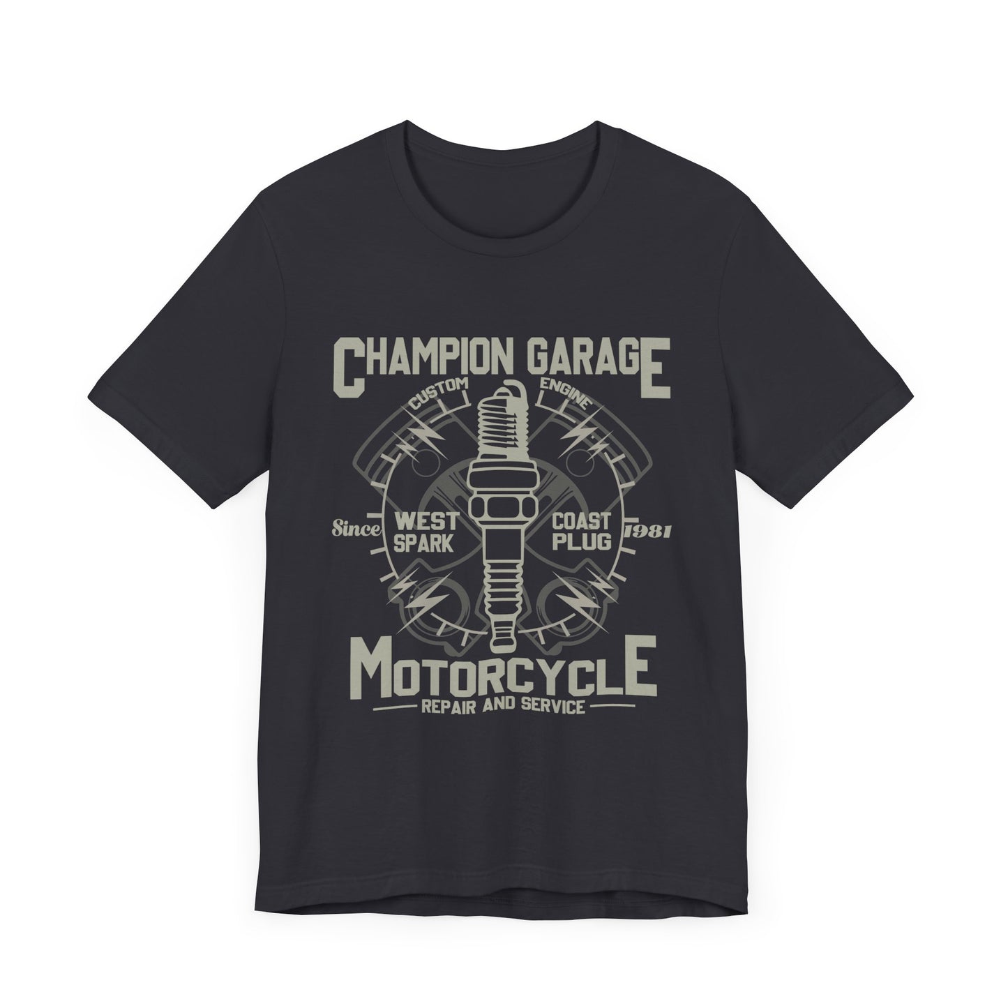 Champion Garage, Motorcycle Repair & Service - Unisex Jersey Short Sleeve Tee - 13371