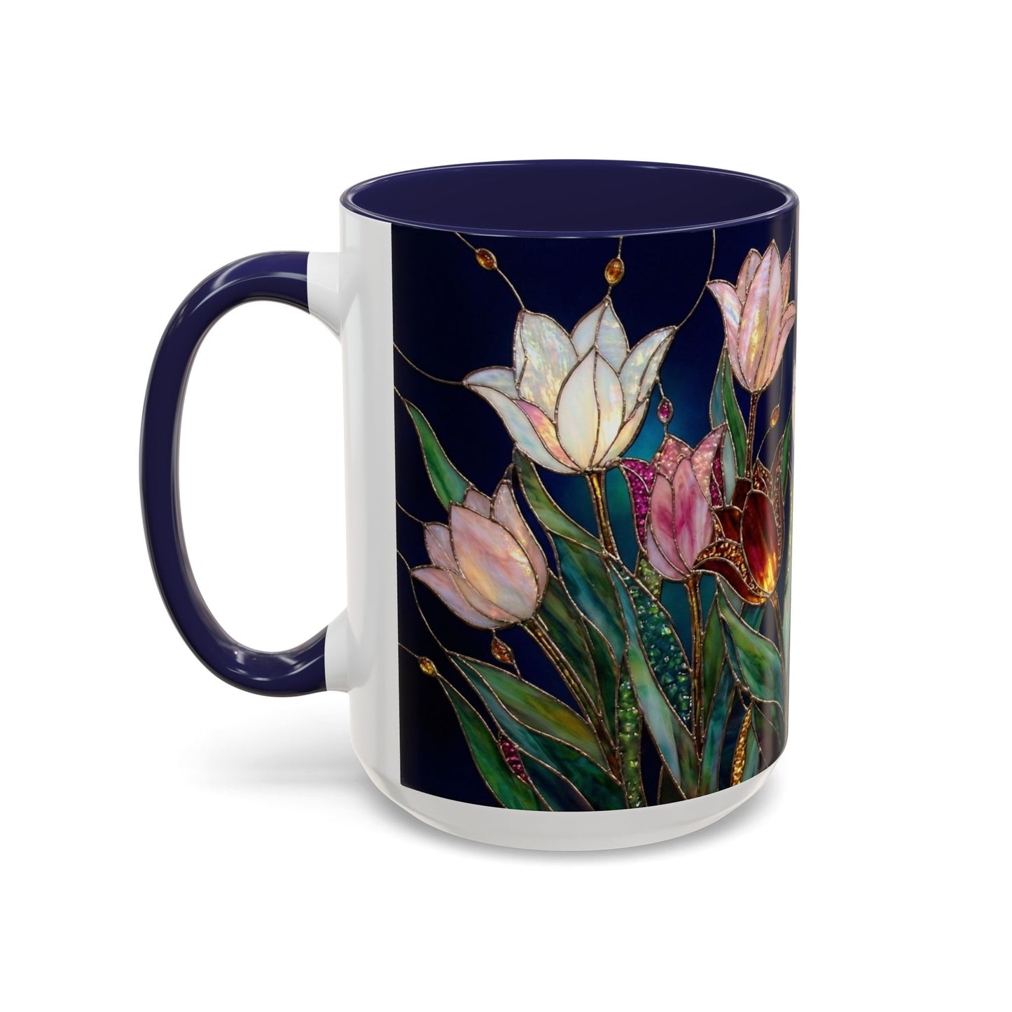 Tulip Floral Art Accent Coffee Mug — Stained Glass Design (11/15oz) - 14592